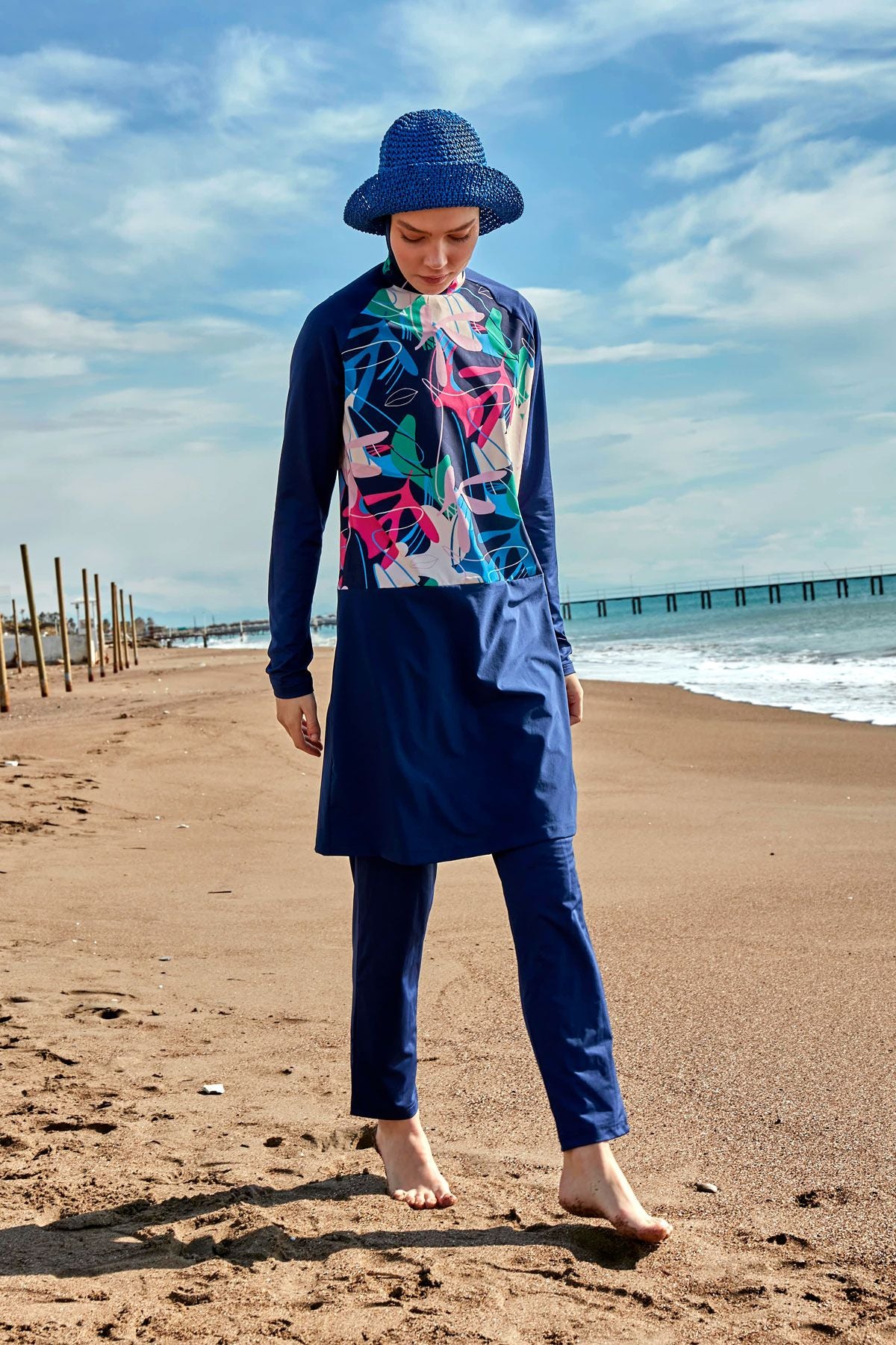 Likralı Lacivert Tam Kapalı Tesettür Mayo M2497 Ürün ikincil görseli