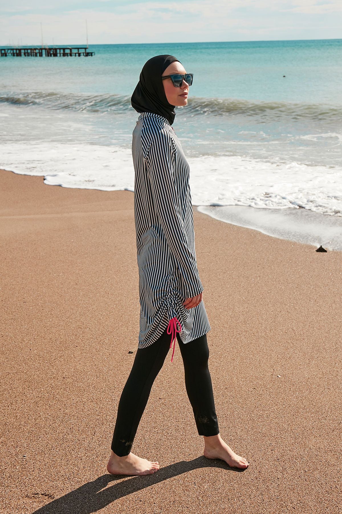 Likralı Siyah Tam Kapalı Tesettür Mayo M2488