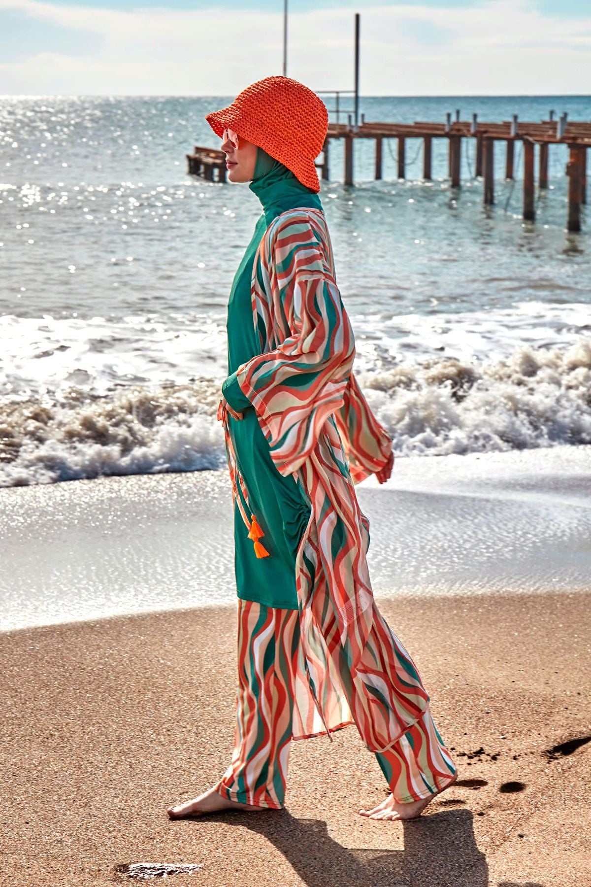 Desenli Yeşil Kimono Kaftan P2422 Ürün ikincil görseli