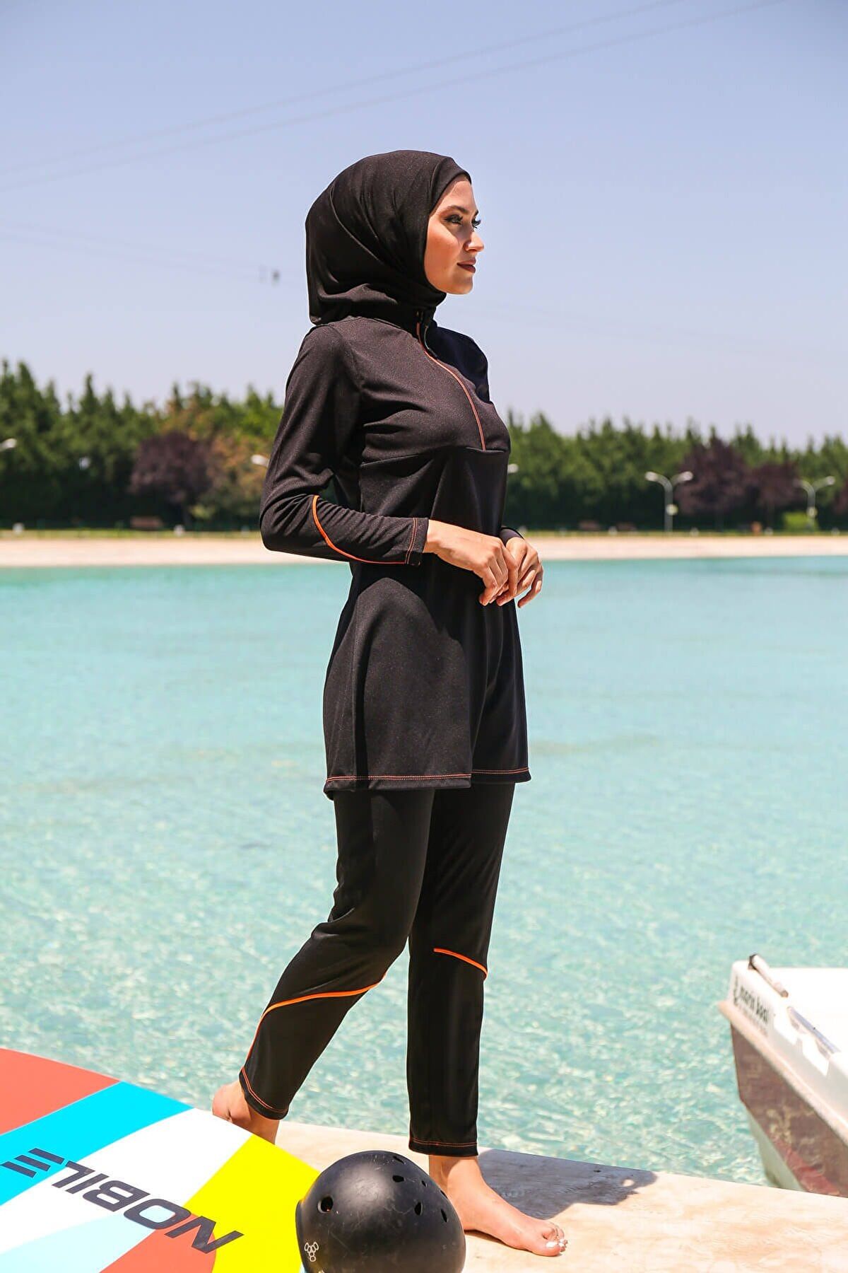 Rivamera 3'lü Siyah Sportif Tasarım Tam Kapalı Tesettür Mayo R1122