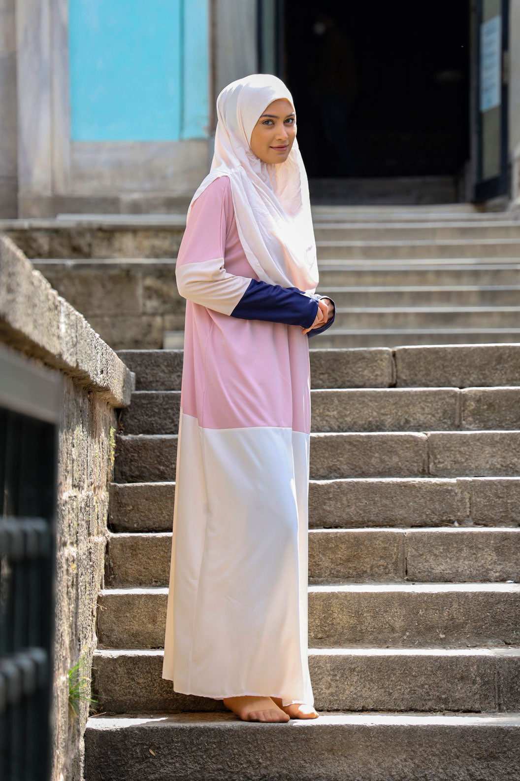 Kolay Giyilebilen Tek Parça Namaz Elbisesi N2102 Ekru
