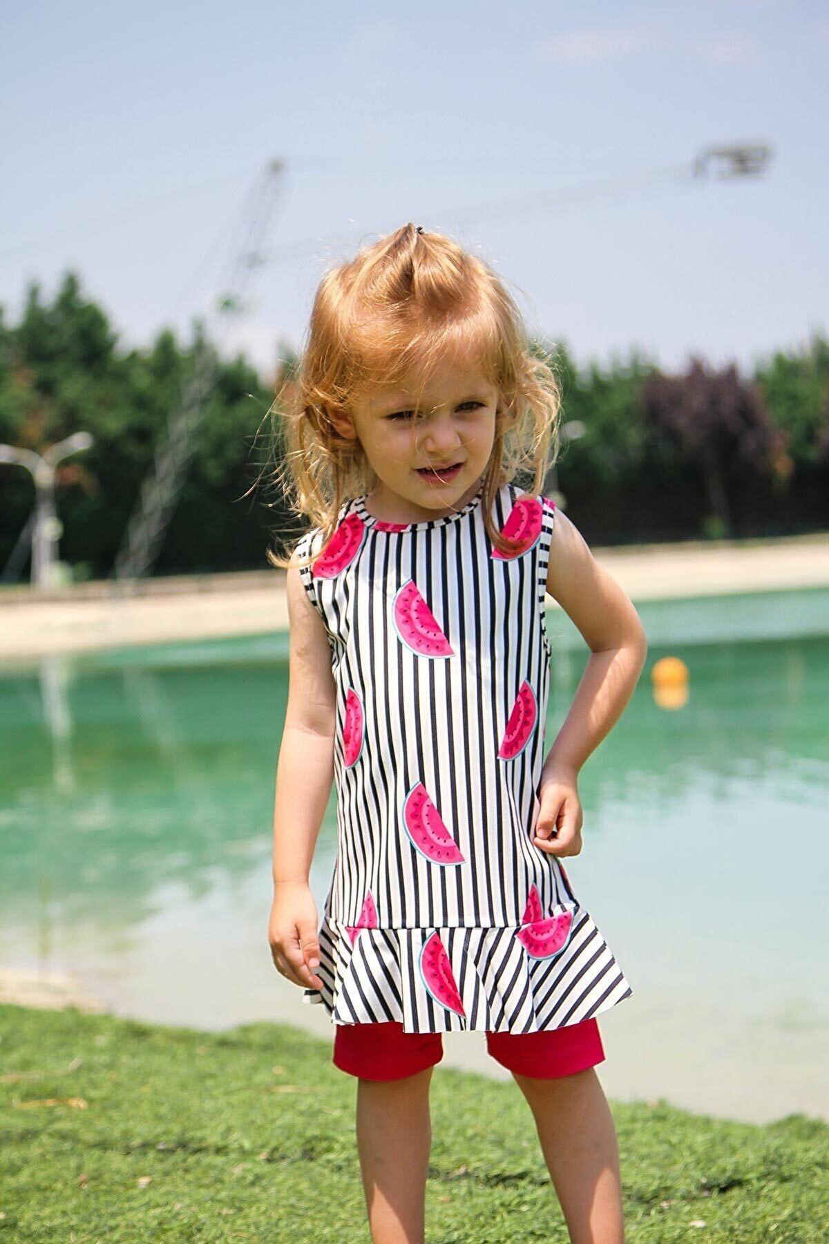 Marina Çocuk Fuşya Karpuz Desenli Tesettür Mayo K2209 Ürün ikincil görseli