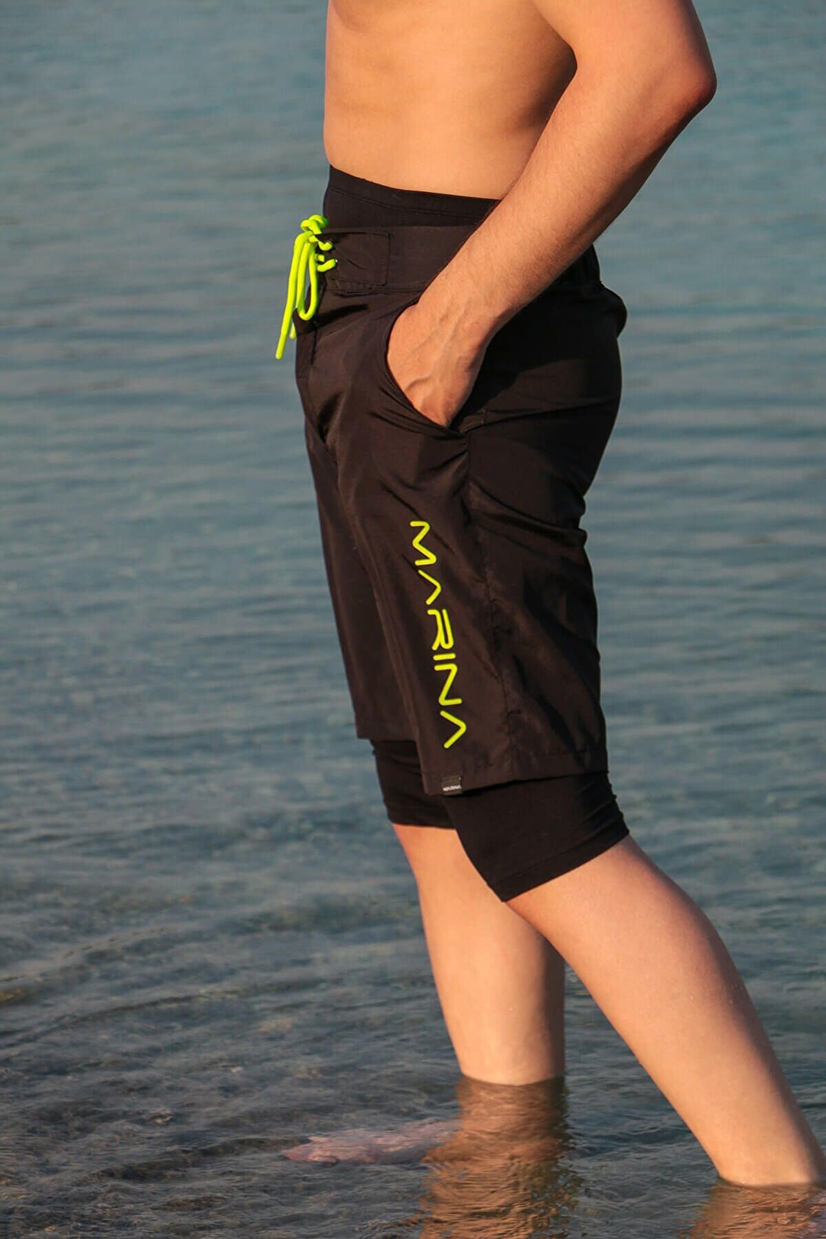 Marina Erkek Siyah Tesettür Mayo  Deniz Şortu S2105