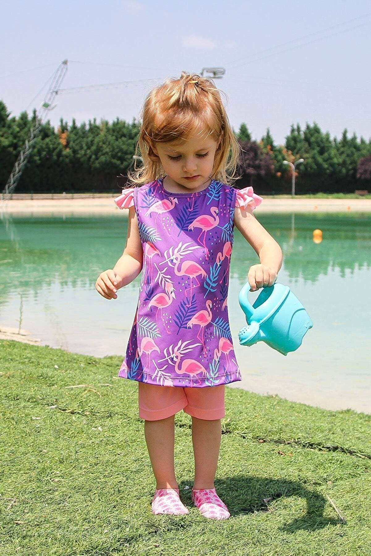 Marina Çocuk Pembe Flamingo Desenli Tesettür Mayo K2204 Ürün ikincil görseli