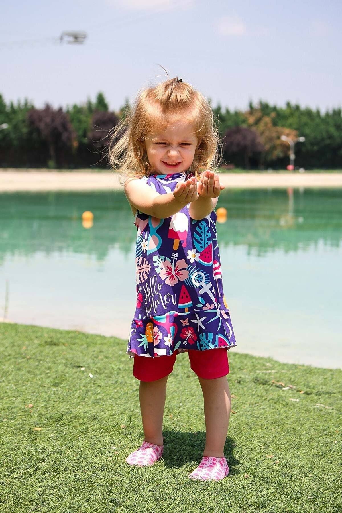 Marina Çocuk Yaz Temalı Fuşya Desenli Tesettür Mayo K2208 Ürün ikincil görseli