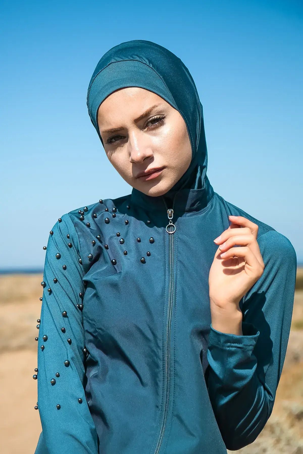 Deniz Havuz Bone Eşarp B2101 - Petrol Ürün ikincil görseli