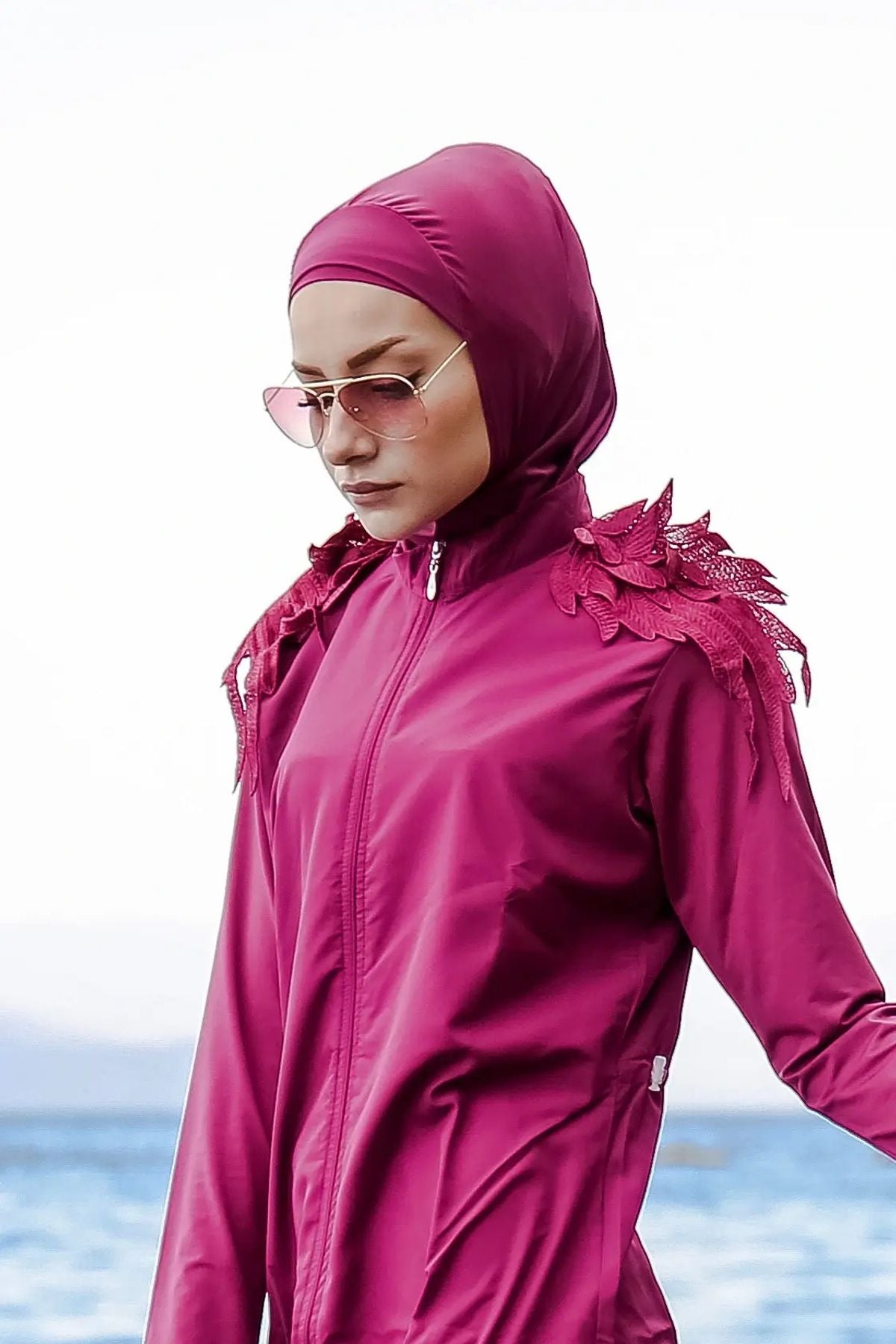 Deniz Havuz Bone Eşarp B2101 - Mürdüm Ürün ikincil görseli