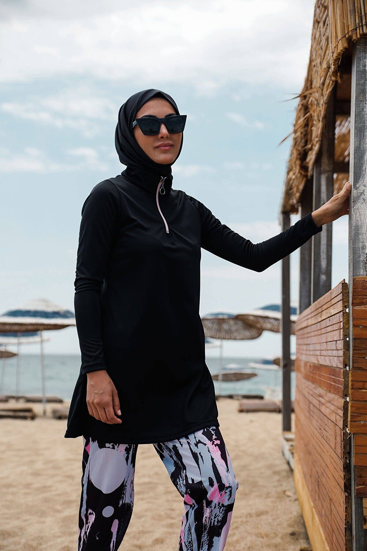 Rivamera 4'lü Siyah Desen Tam Kapalı Tesettür Mayo R1101