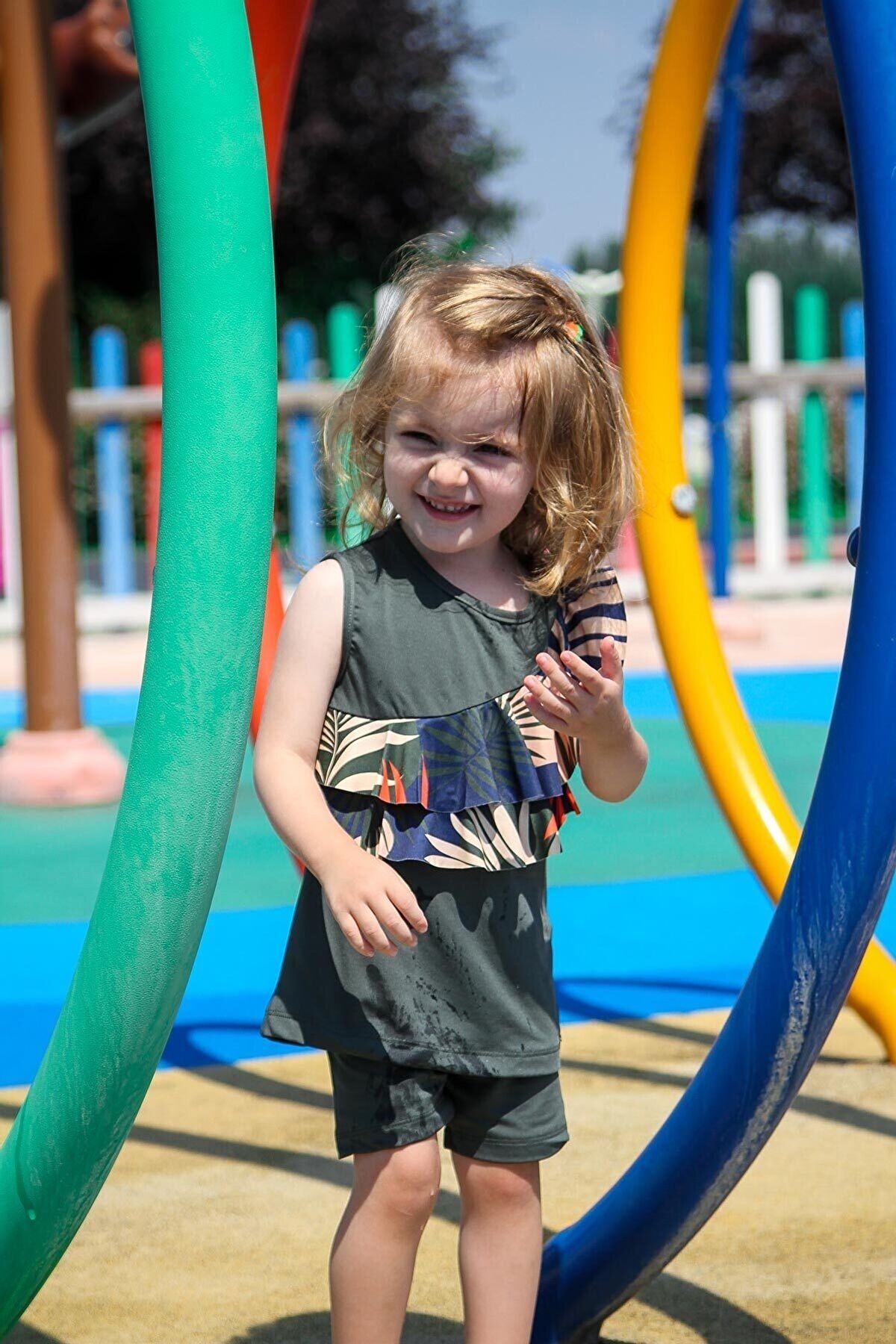 Marina Çocuk Haki Yaprak Desenli Tesettür Mayo K2212 Ürün ikincil görseli