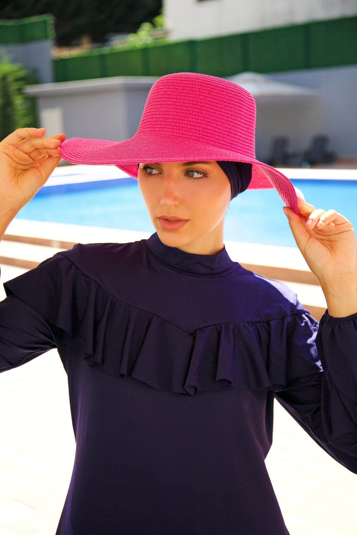 Fuşya Geniş Hasır Şapka 14232 Ürün ana görseli