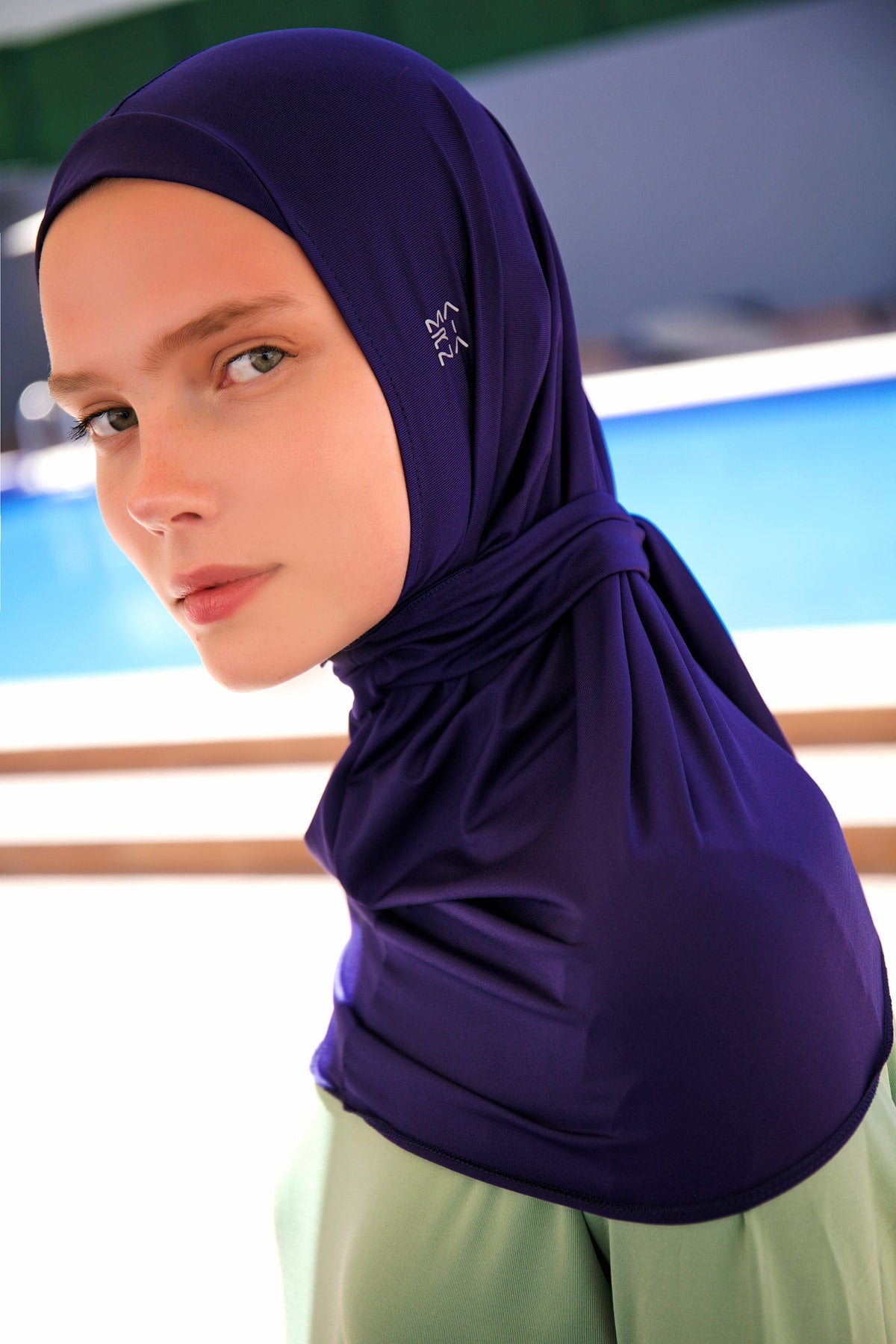 Lacivert Bağlamalı Yüzme Eşarp Bone – B2397