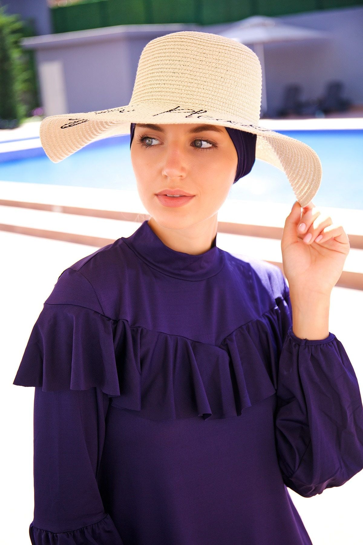 Yazılı Açık Bej Hasır Kloş Şapka 142329 Ürün ana görseli