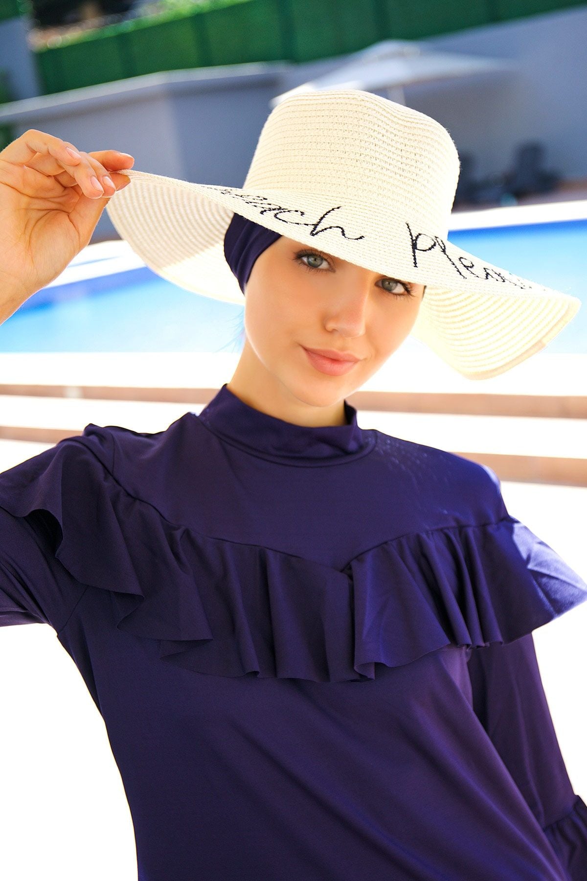 Yazılı Ekru Hasır Kloş Şapka 142329 Ürün ana görseli