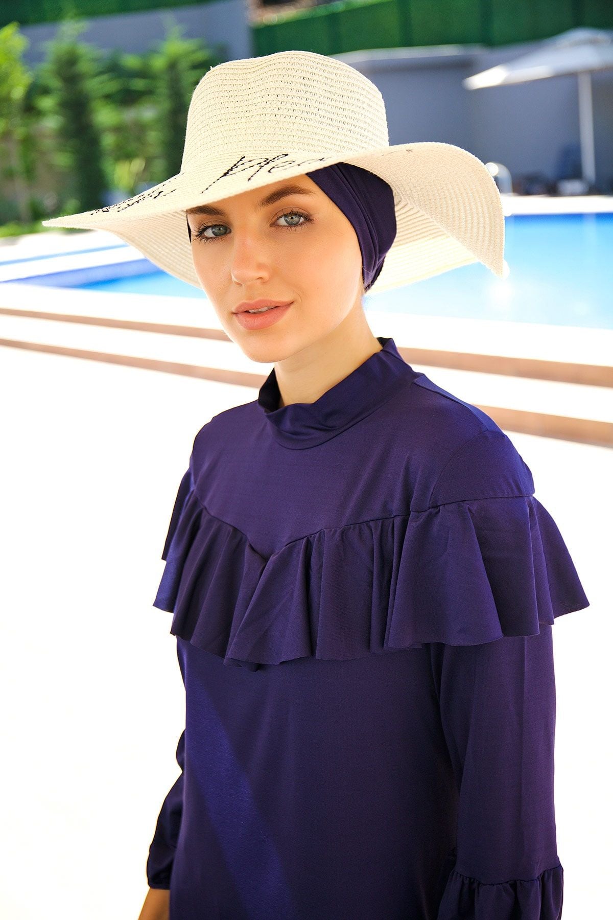 Yazılı Ekru Hasır Kloş Şapka 142329 Ürün ikincil görseli