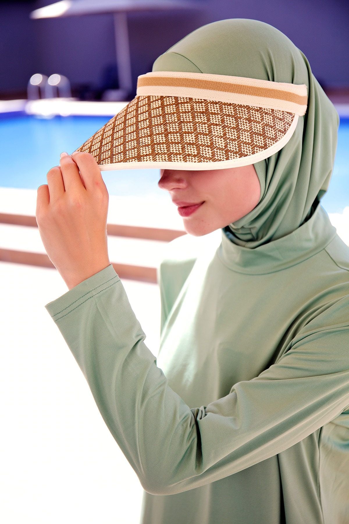 Baklava Desenli Bej Vizör Şapka 14395 Ürün ikincil görseli