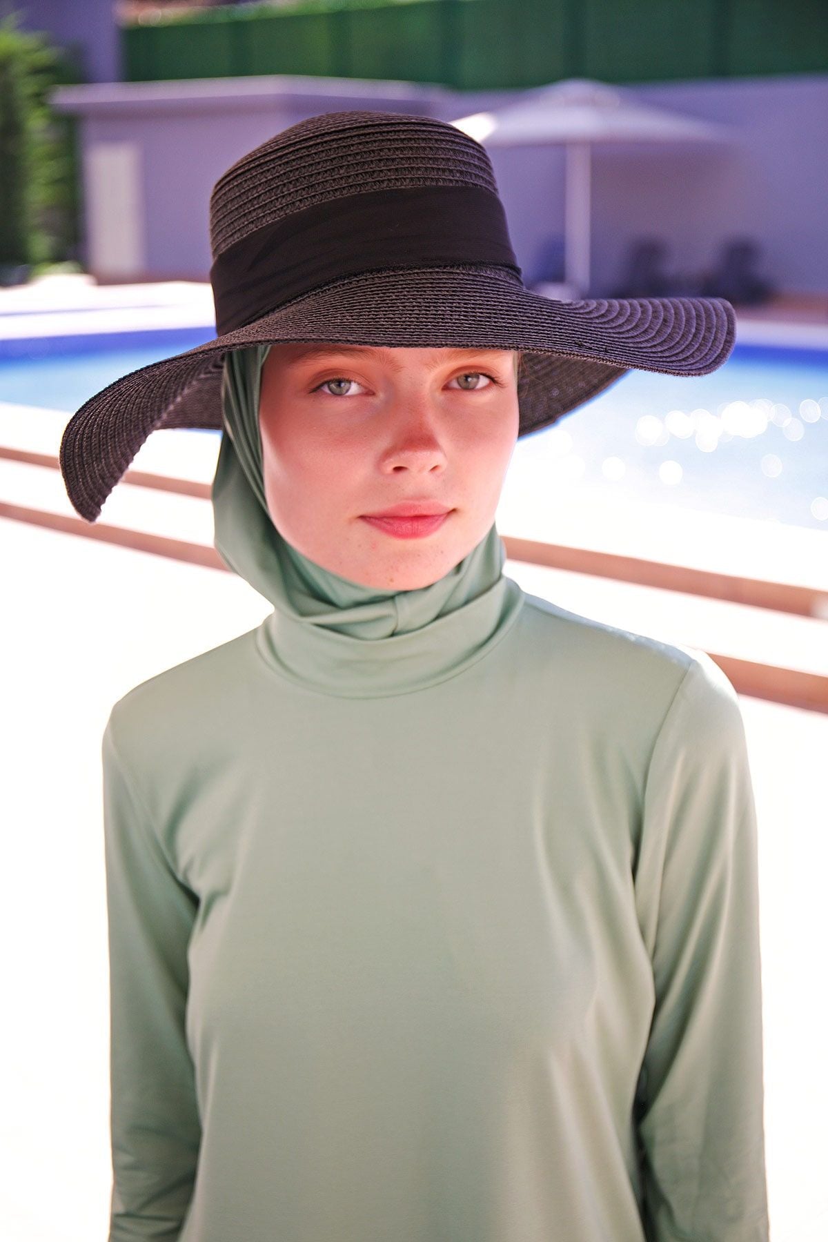 Fiyonklu Siyah Geniş Hasır Şapka 1423218