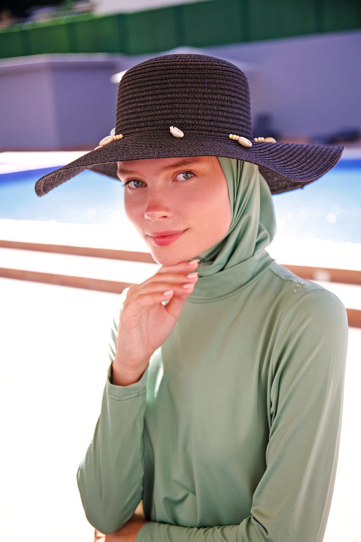 Deniz Kabuğu Siyah Geniş Hasır Şapka 142321