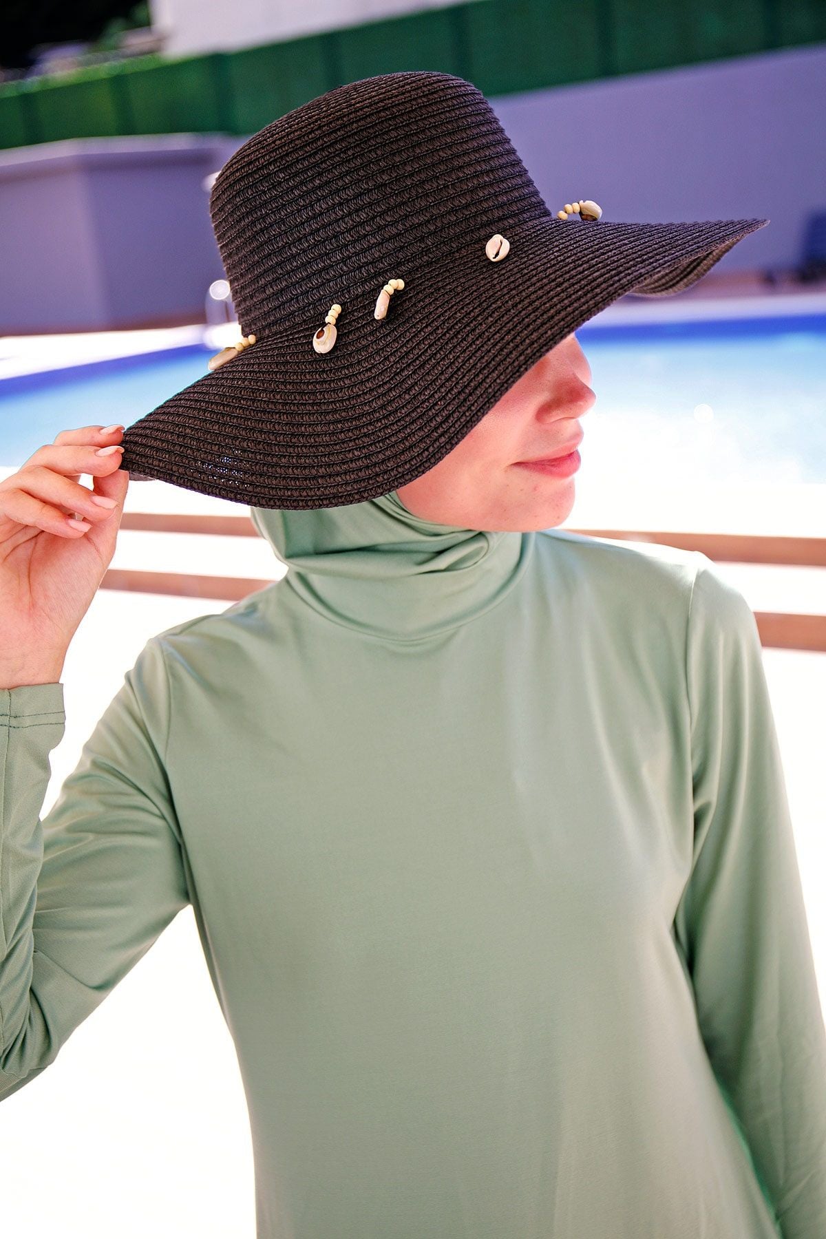 Deniz Kabuğu Siyah Geniş Hasır Şapka 142321 Ürün ikincil görseli