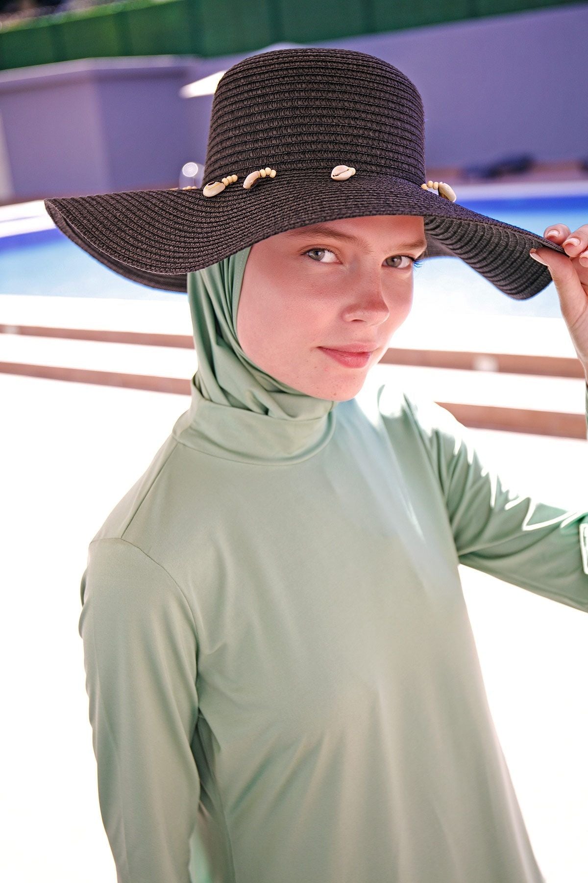 Deniz Kabuğu Siyah Geniş Hasır Şapka 142321