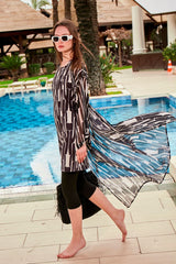 Desenli Siyah Kimono Kaftan P2405