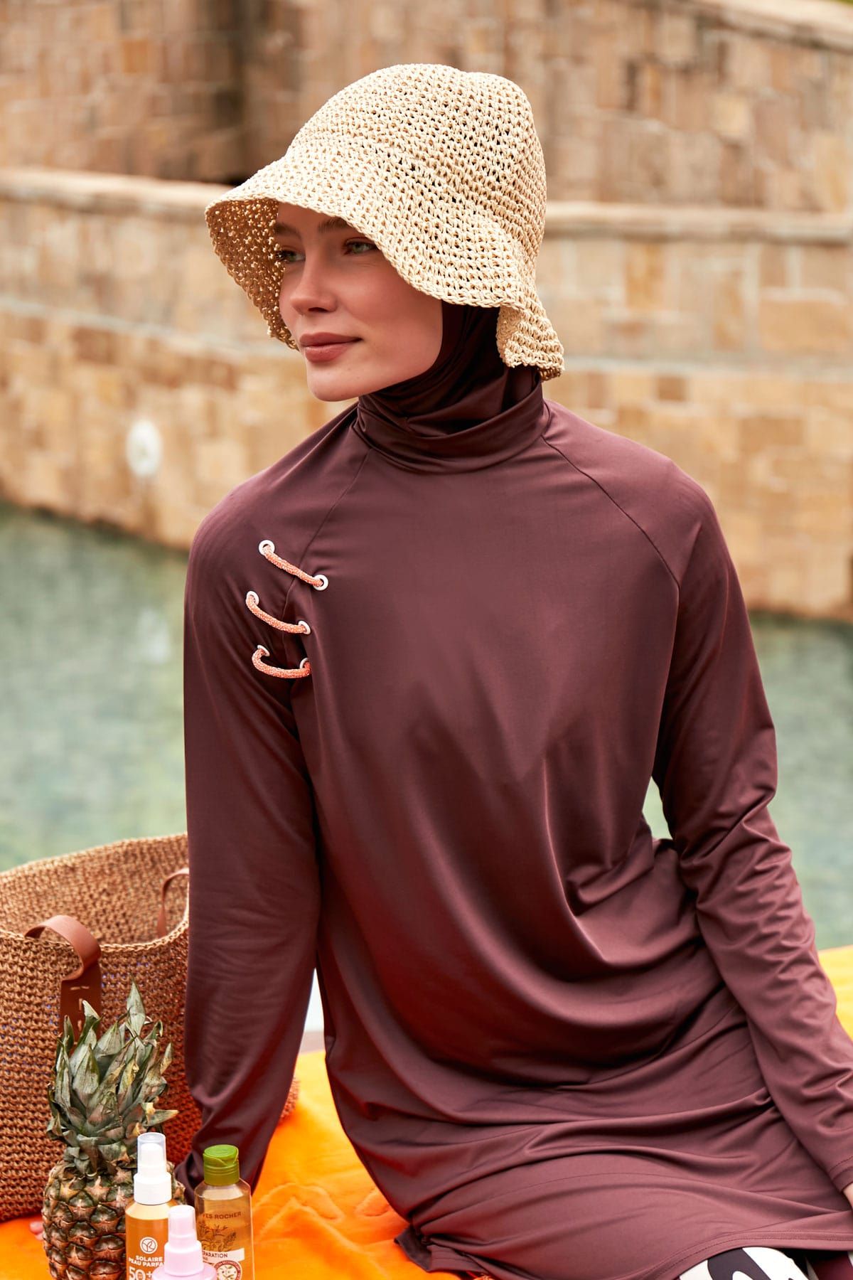 El Örgüsü Bej Hasır Şapka 14399 Ürün ana görseli