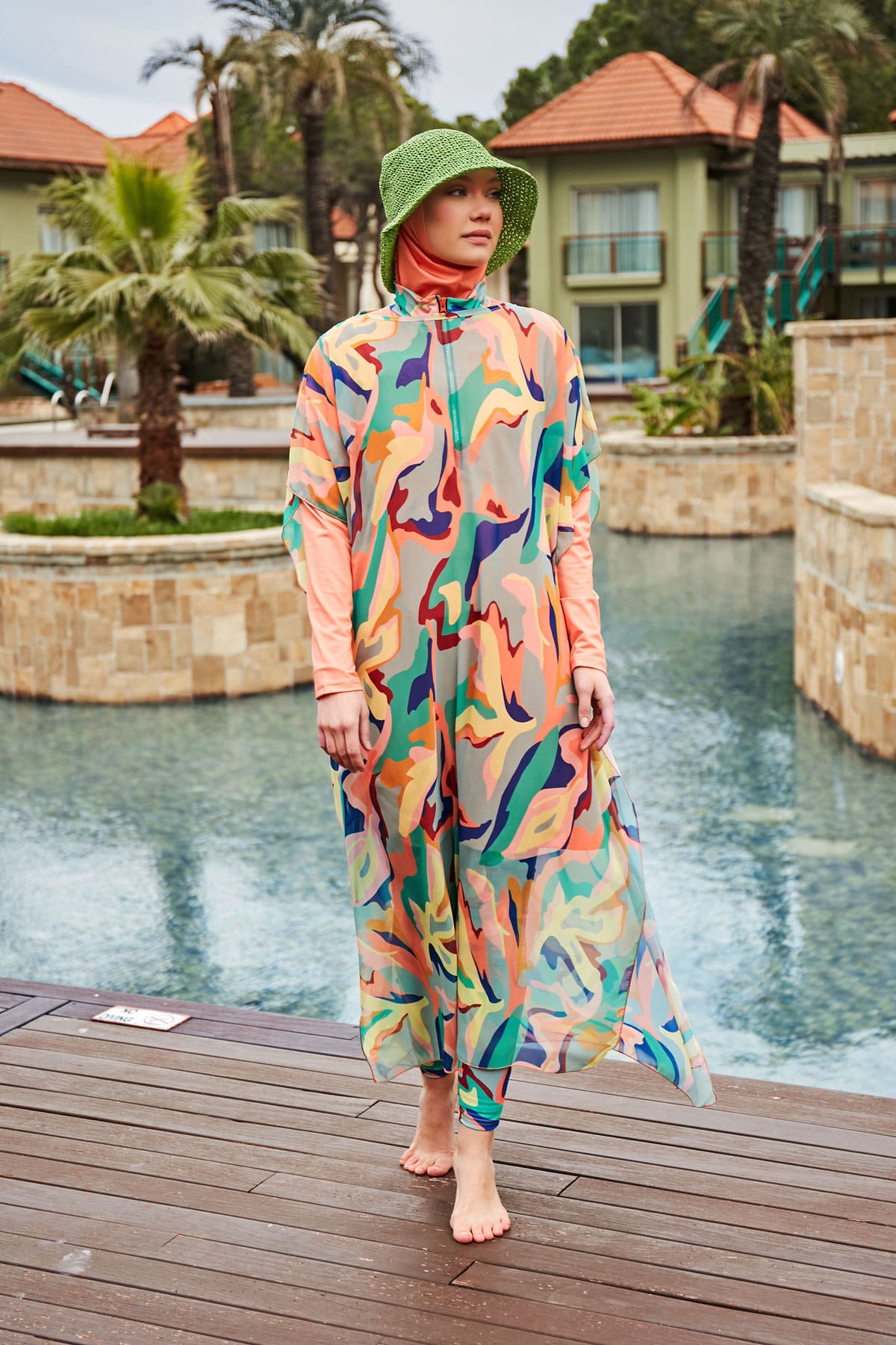 Desenli Şifon Plaj Pareosu ve Kaftan – P2409