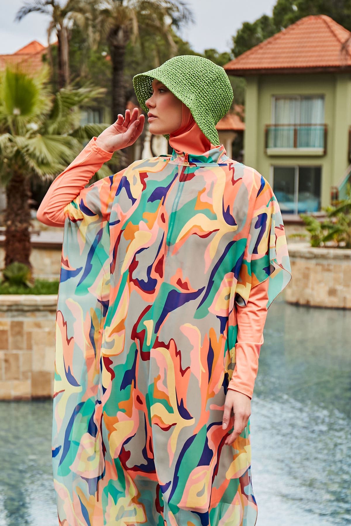 El Örgüsü Yeşil Hasır Şapka 14399