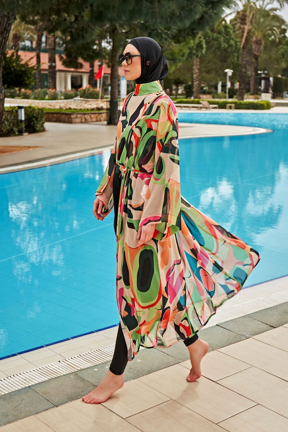 Desenli Yeşil Kimono Kaftan P2414