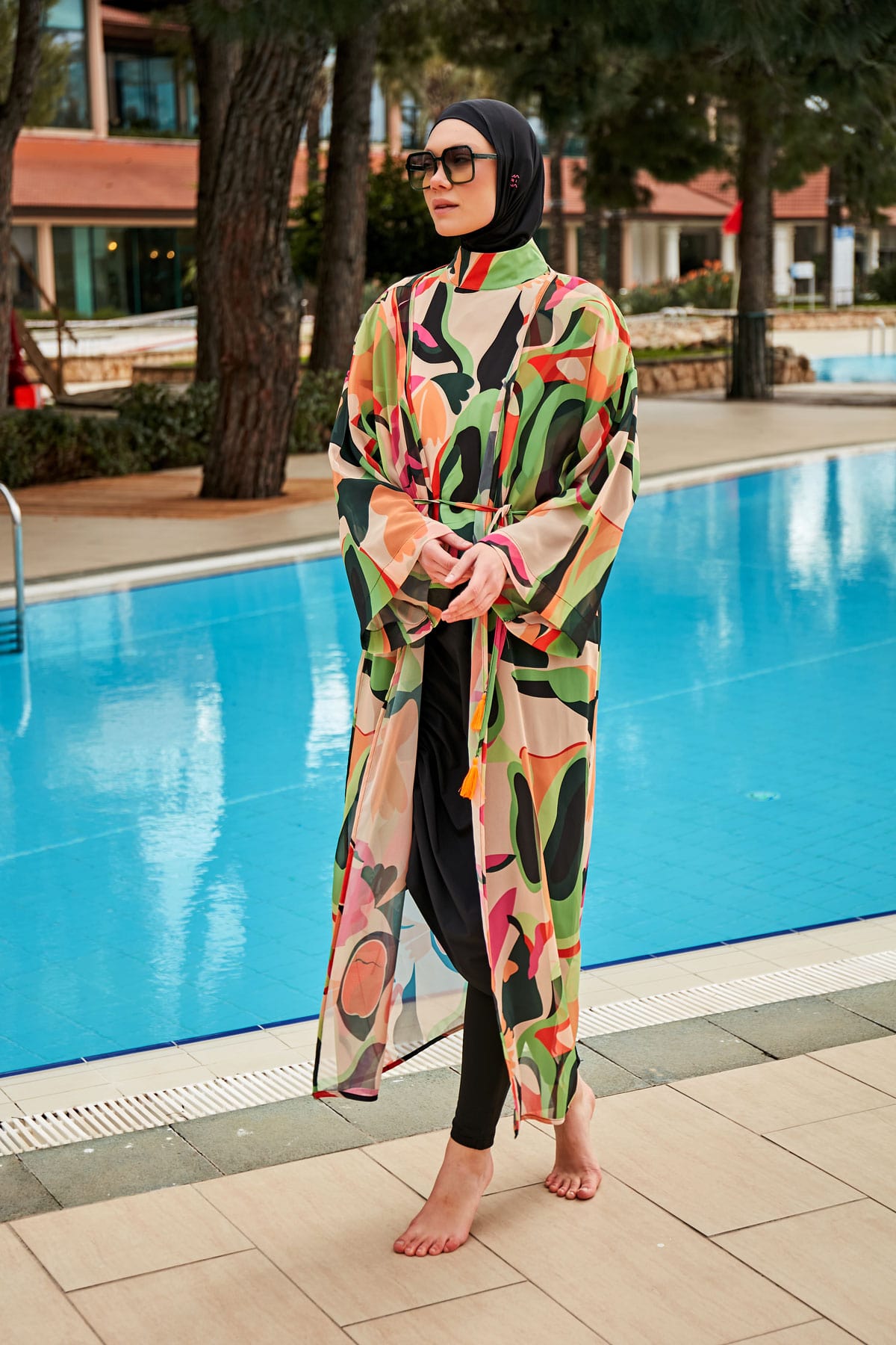 Desenli Yeşil Kimono Kaftan P2414 Ürün ikincil görseli