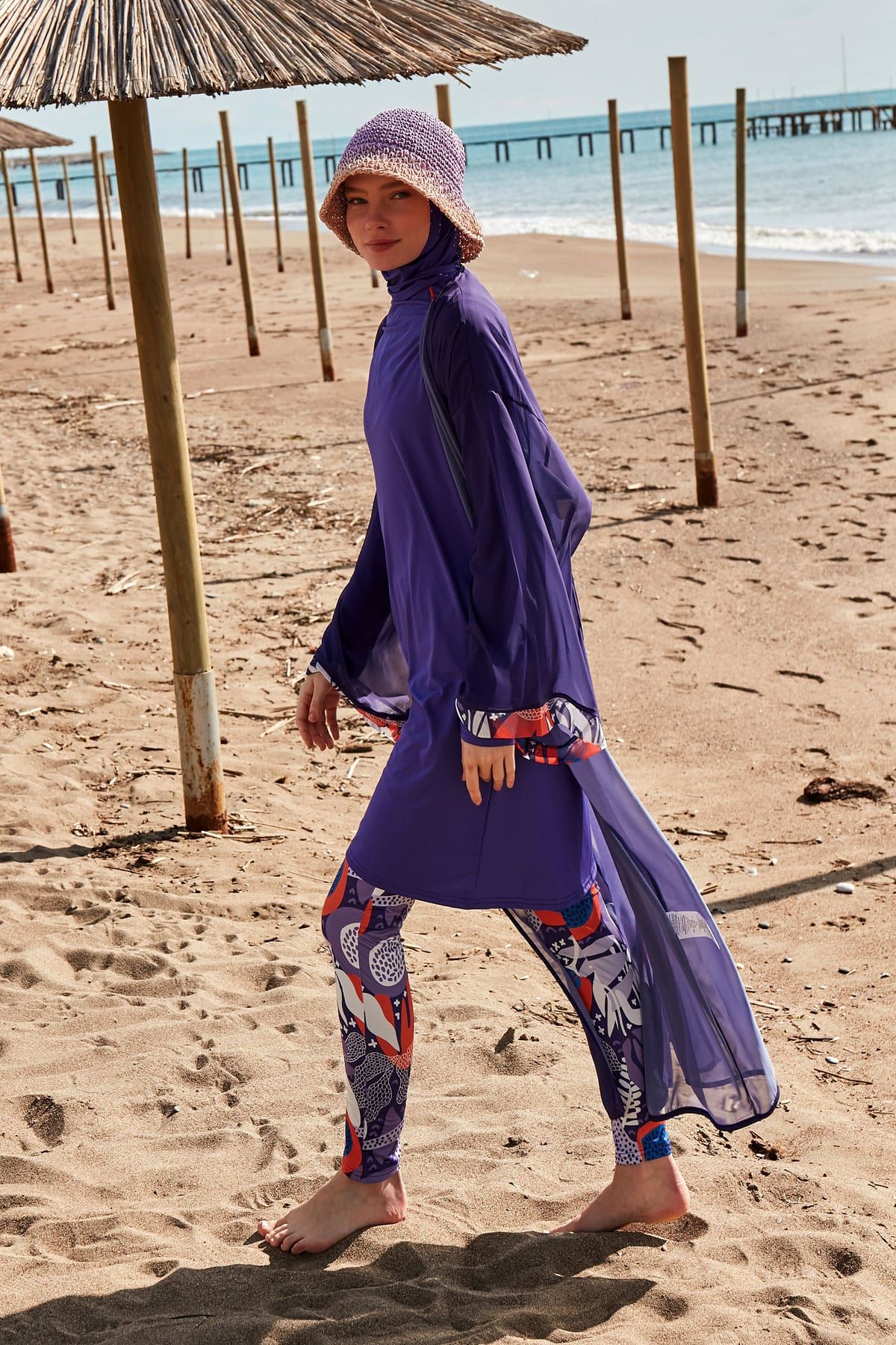 Desenli Mor Kimono Kaftan P2420 Ürün ikincil görseli