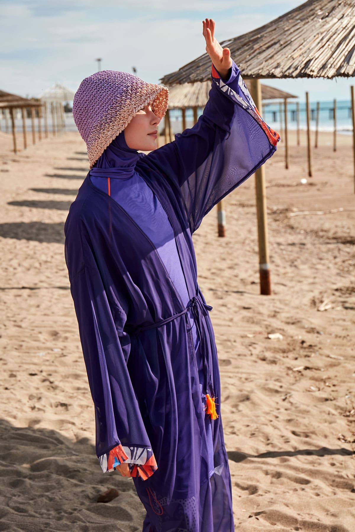 Desenli Mor Kimono Kaftan P2420 Ürün ana görseli