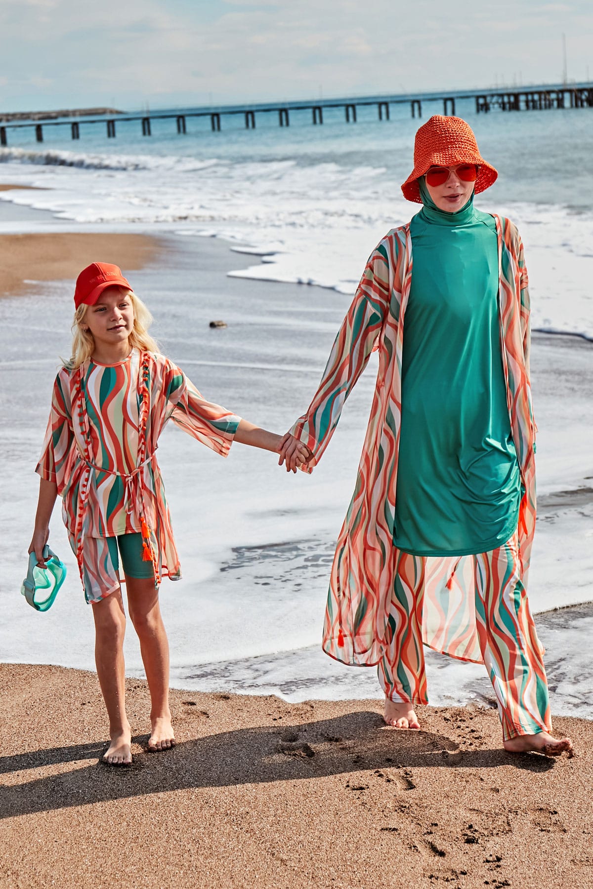 Desenli Yeşil Şifon Plaj Kimonosu ve Kaftan – P2422