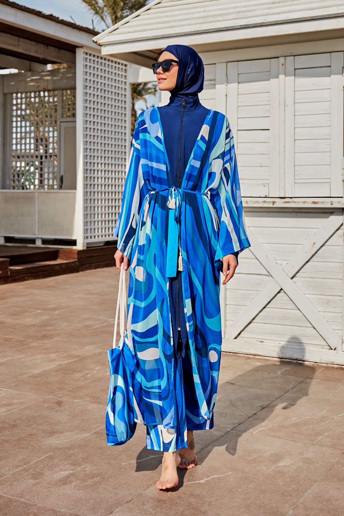 Paraşüt Lacivert Tam Kapalı Tesettür Mayo M2428