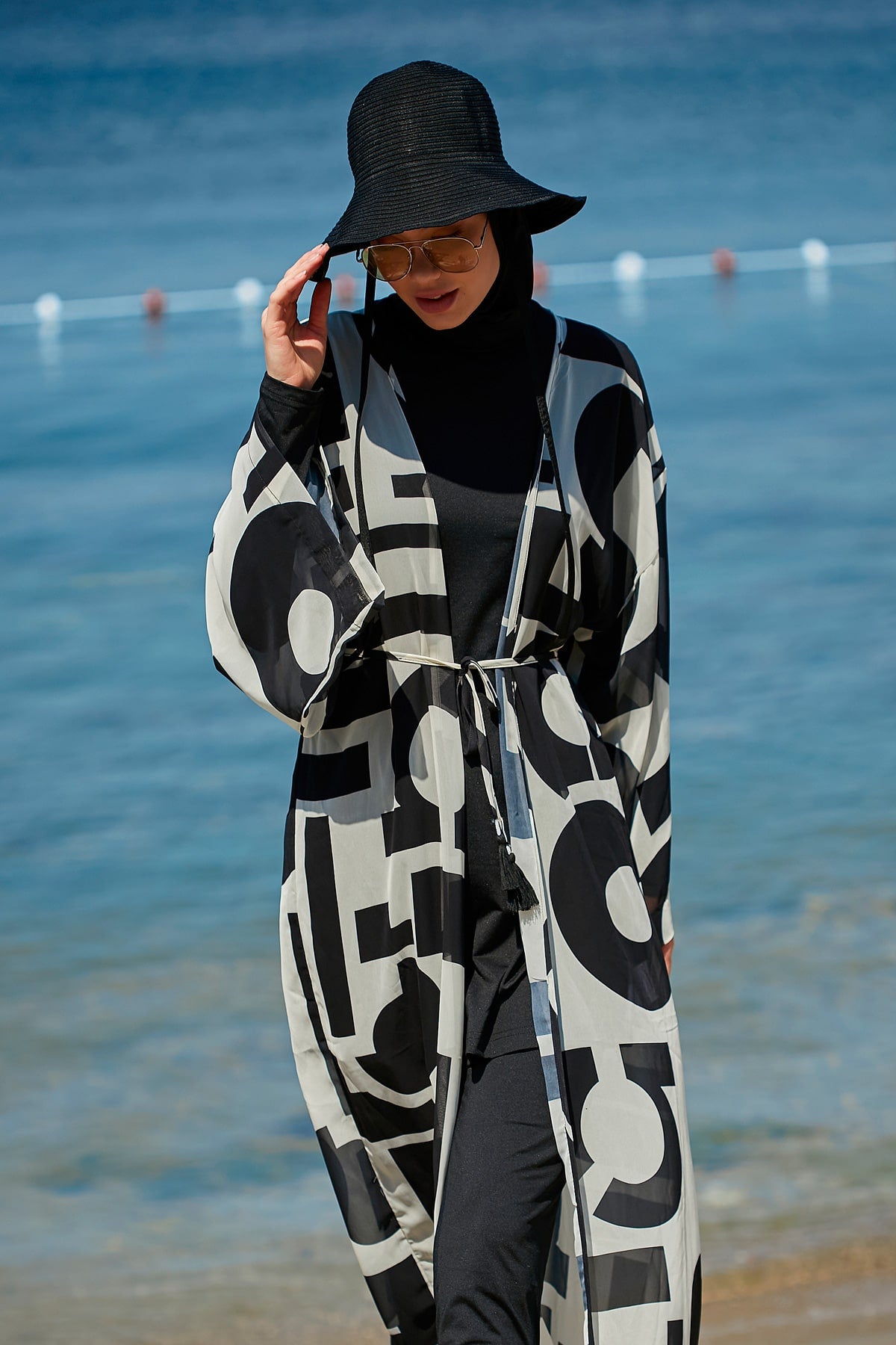 Geometrik Siyah Kimono Kaftan P2337 Ürün ana görseli