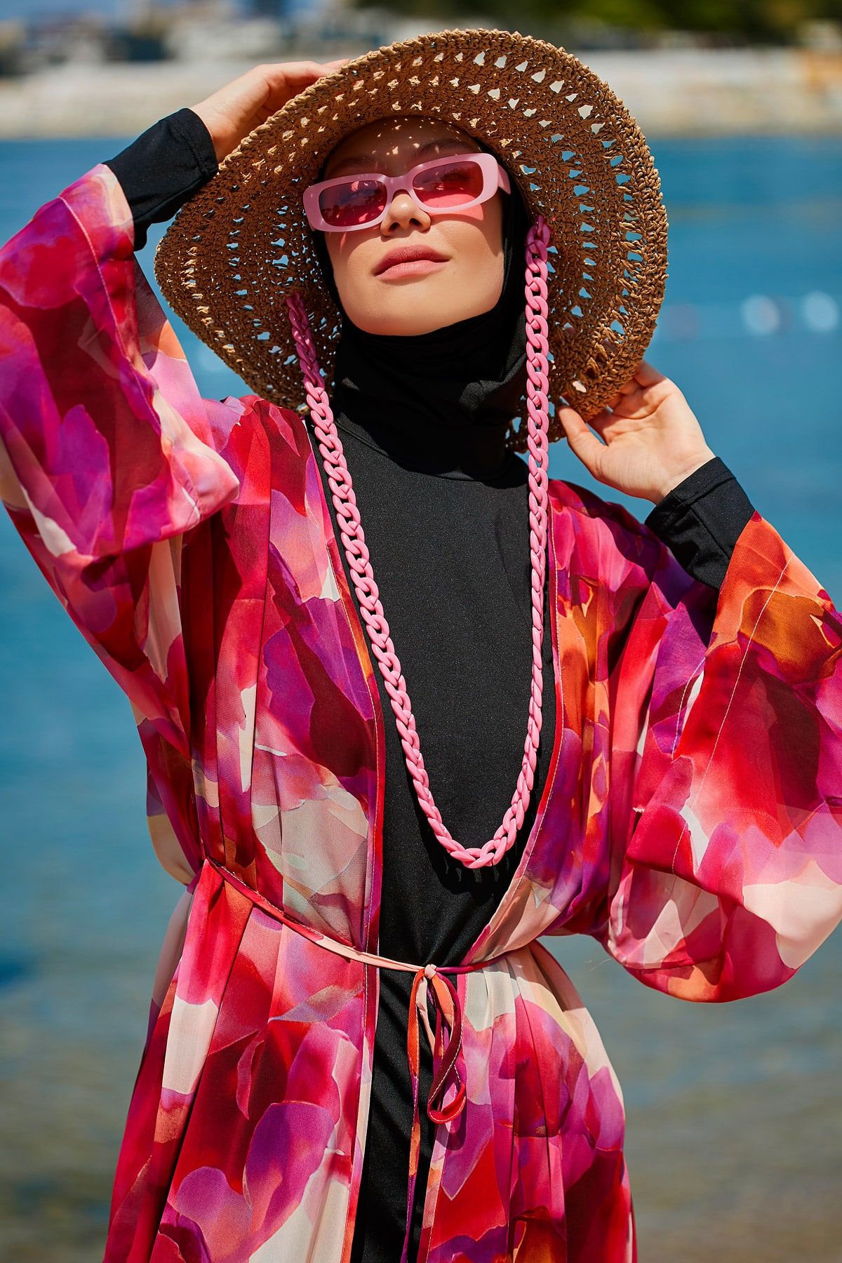 Batik Desenli Fuşya Kimono Kaftan P2341 Ürün ana görseli