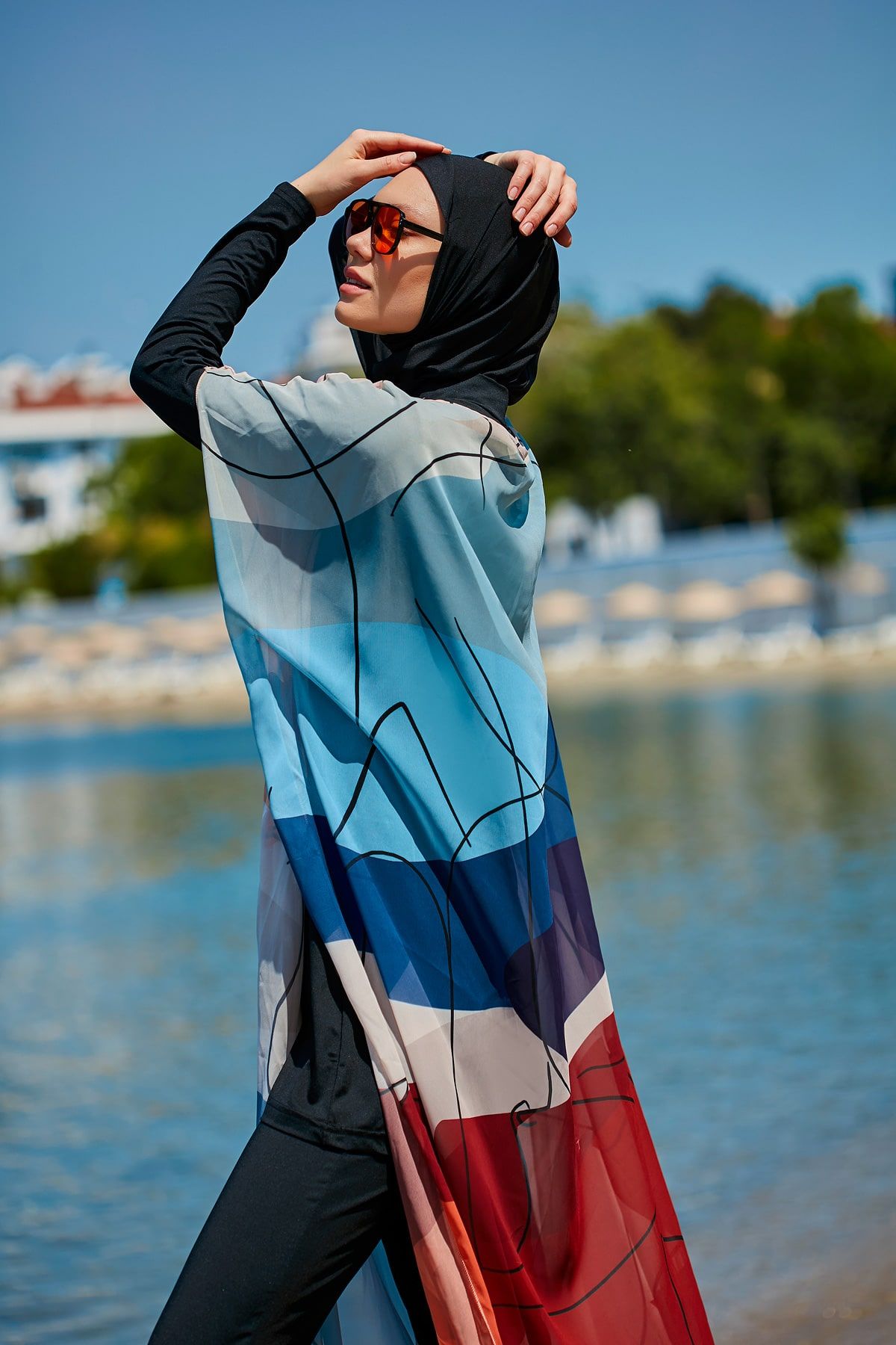 Çizgili Renkli Pareo Kaftan P2340 Ürün ana görseli