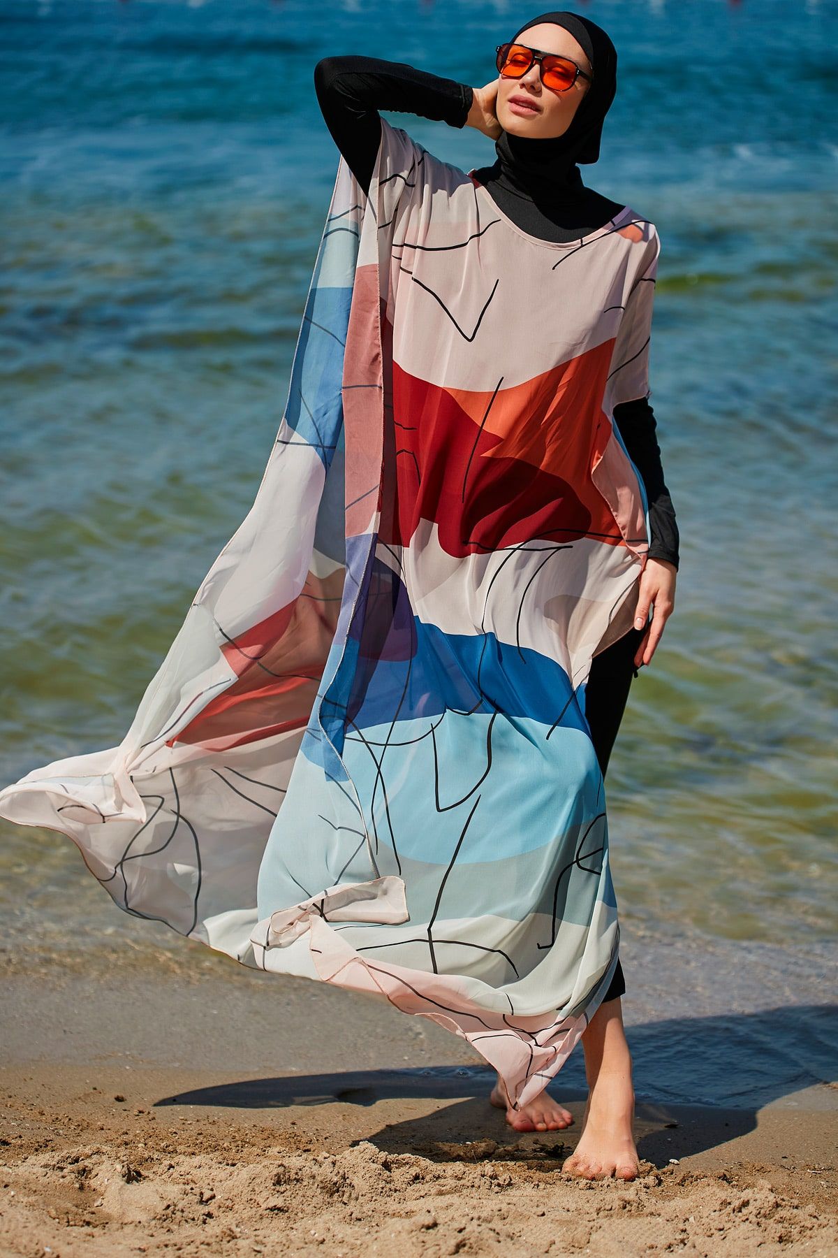 Çizgili Renkli Pareo Kaftan P2340 Ürün ikincil görseli