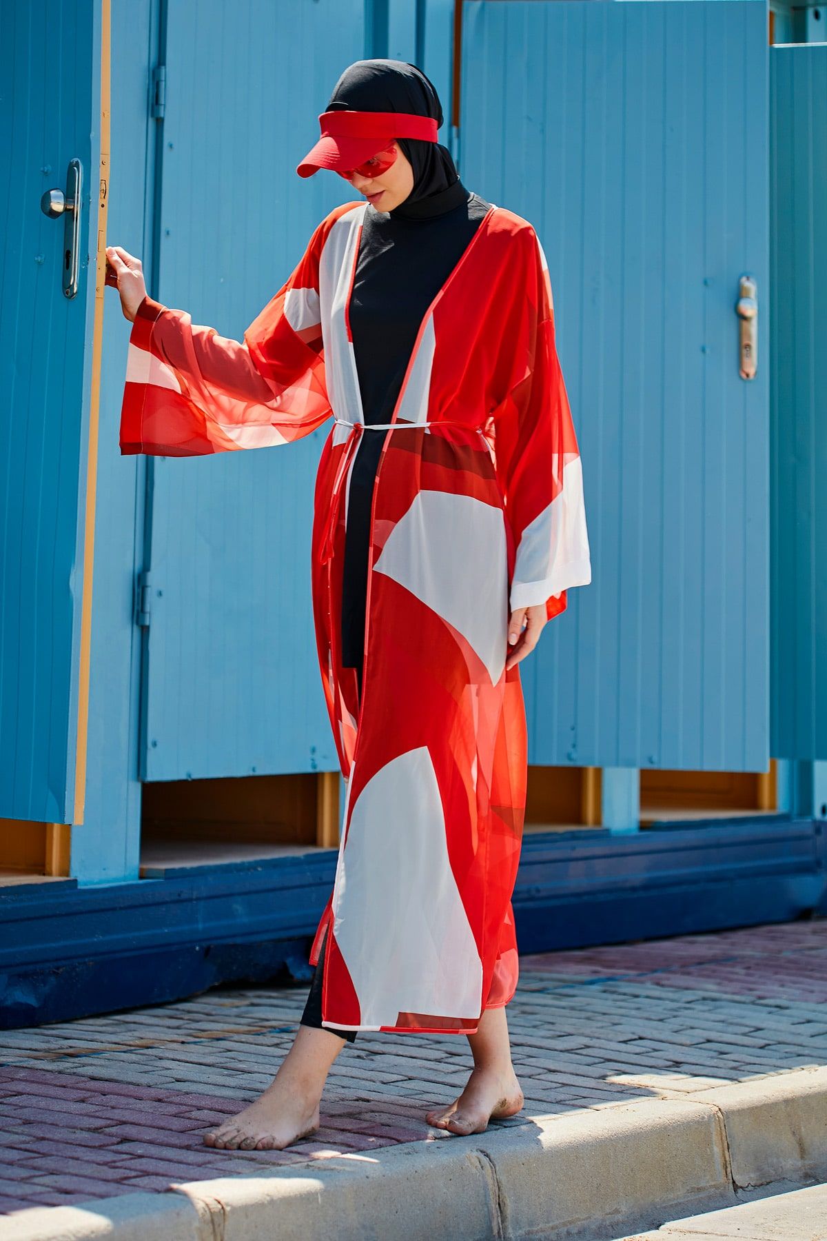 Desenli Turuncu Kimono Kaftan P2345