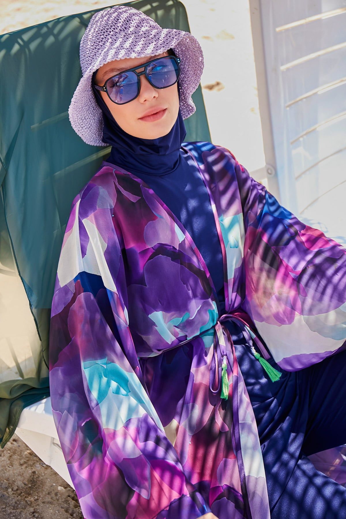 Batik Desenli Mor Kimono Kaftan P2338 Ürün ana görseli