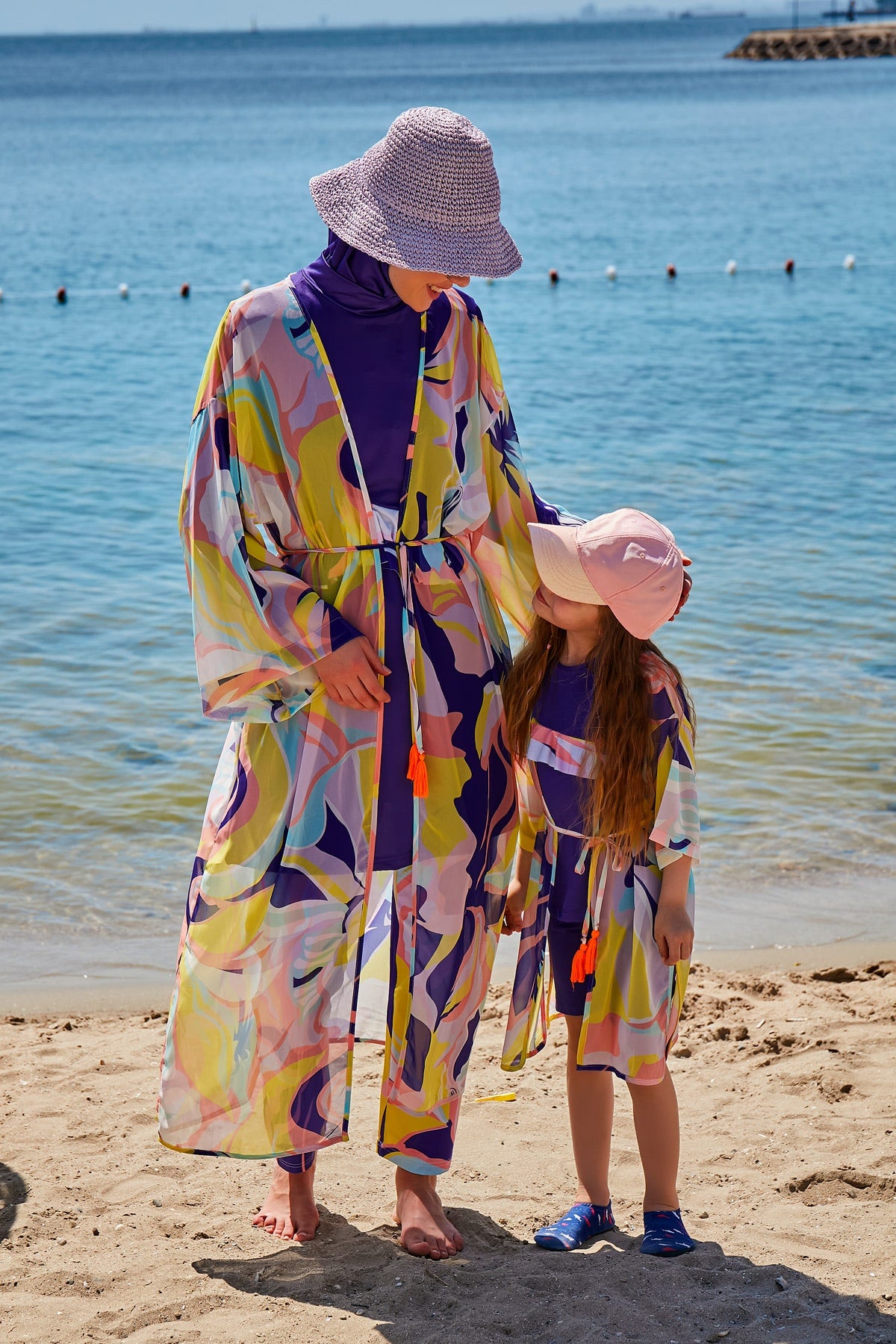 Çocuk Desenli Renkli Plaj Kimono Kaftan – P2333