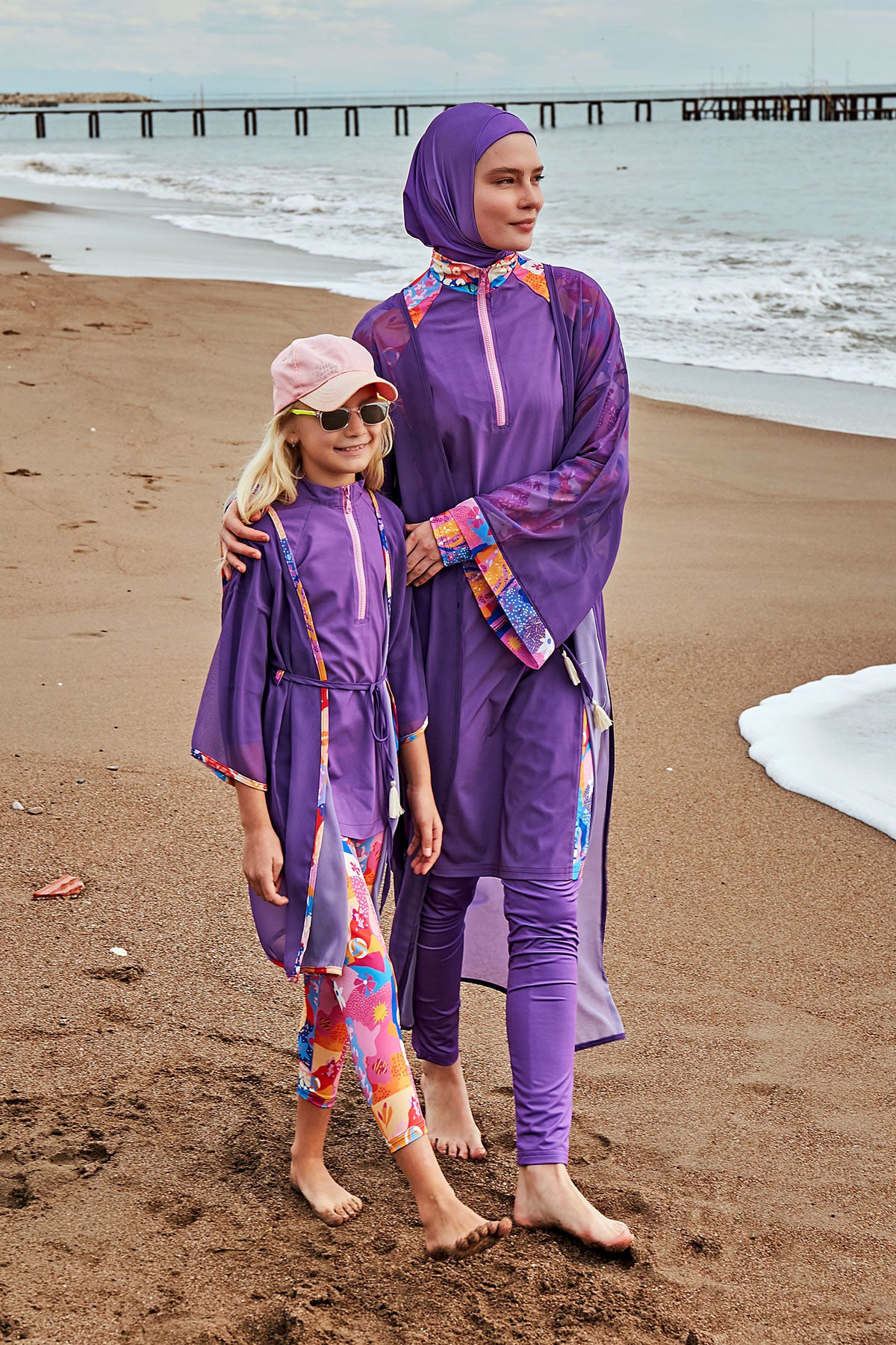 Desenli Mor Şifon Plaj Kimonosu ve Kaftan – P2426 Ürün ikincil görseli