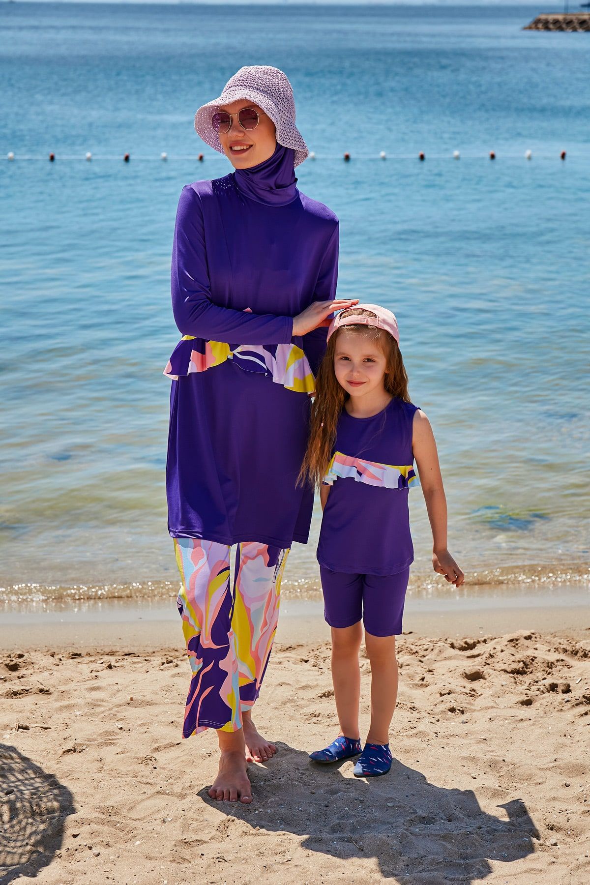 Etekli Kolsuz Mor Kız Çocuk Mayo K2321 Ürün ikincil görseli