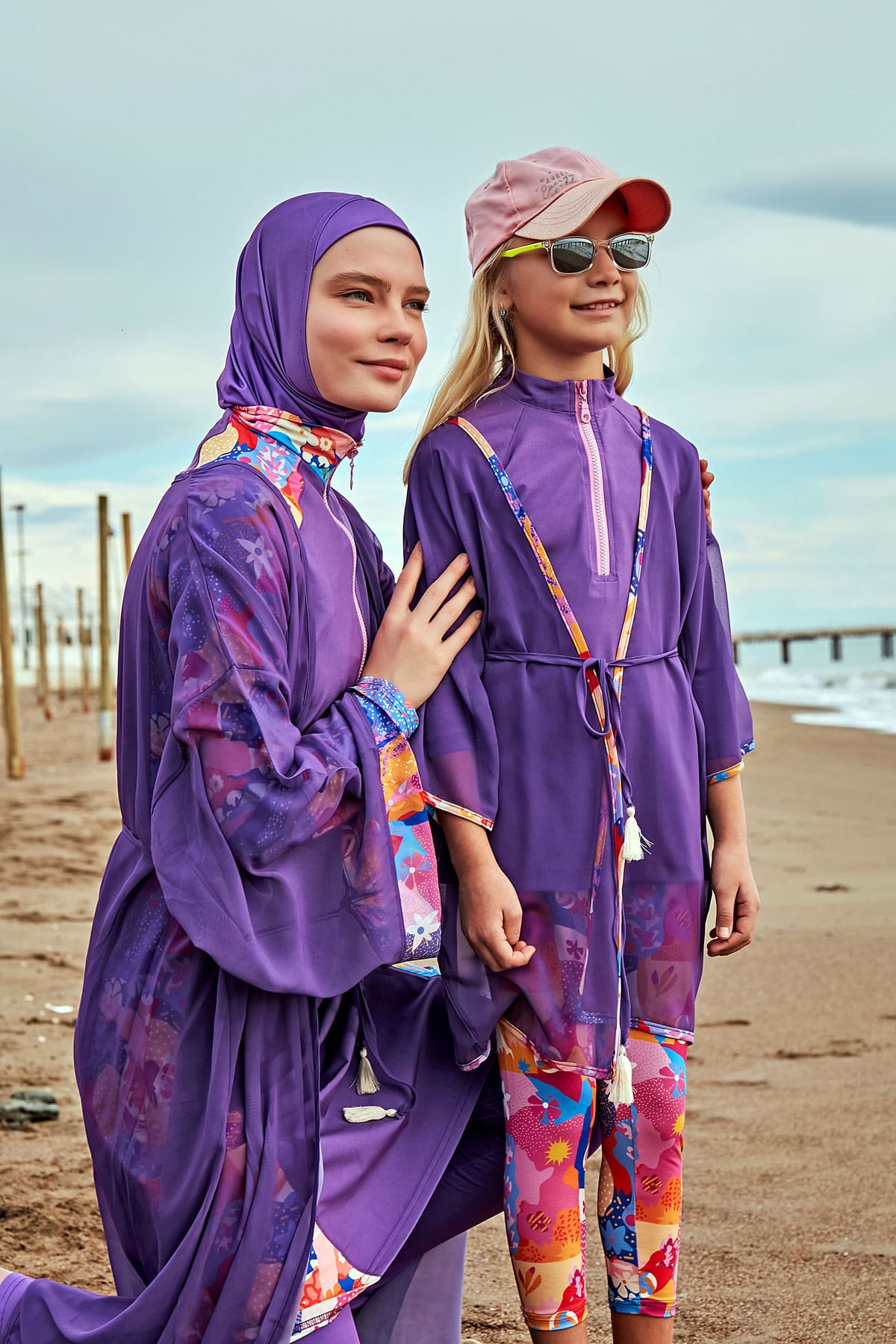 Desenli Mor Şifon Plaj Kimonosu ve Kaftan – P2426 Ürün ana görseli