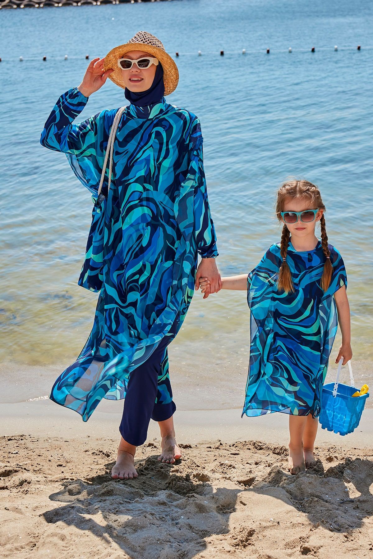 Desenli Turkuaz Pareo Kaftan P2347 Ürün ana görseli