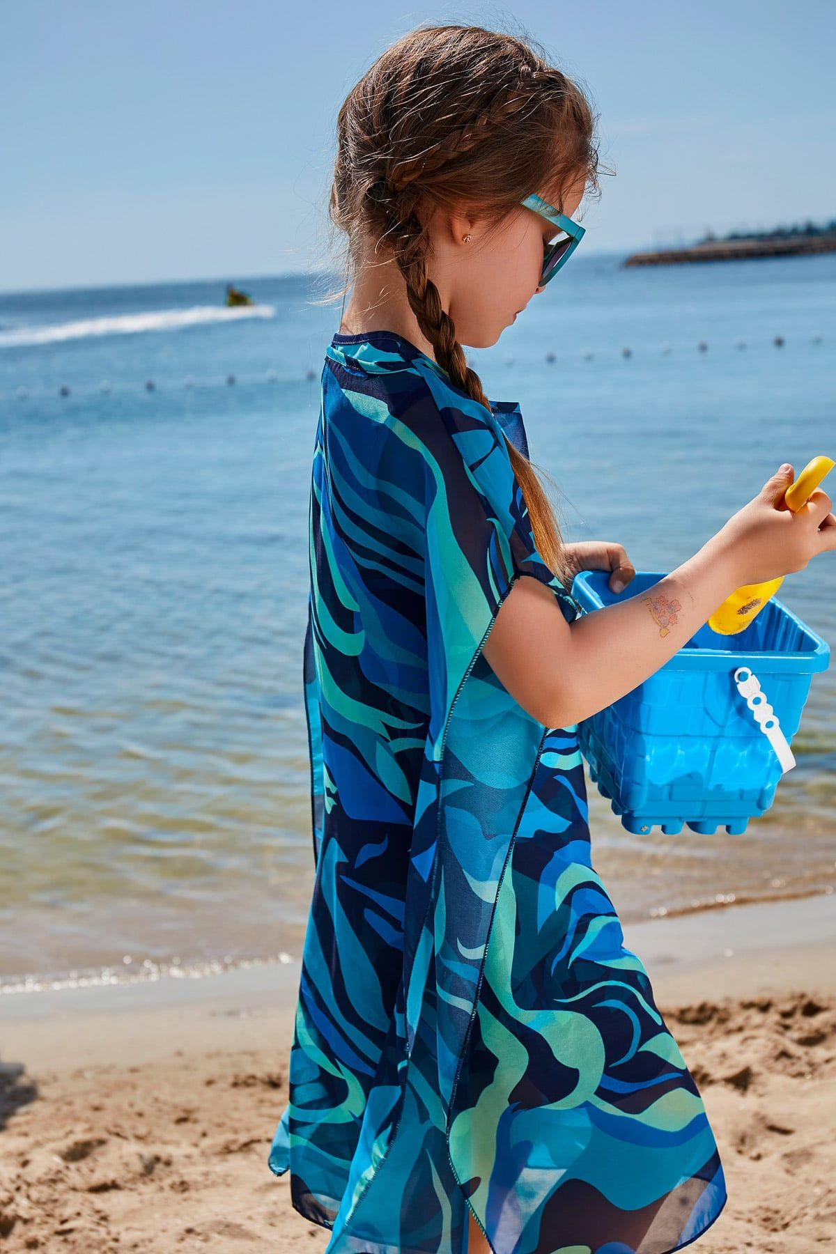 Çocuk Desenli Turkuaz Pareo Kaftan P2349 Ürün ikincil görseli