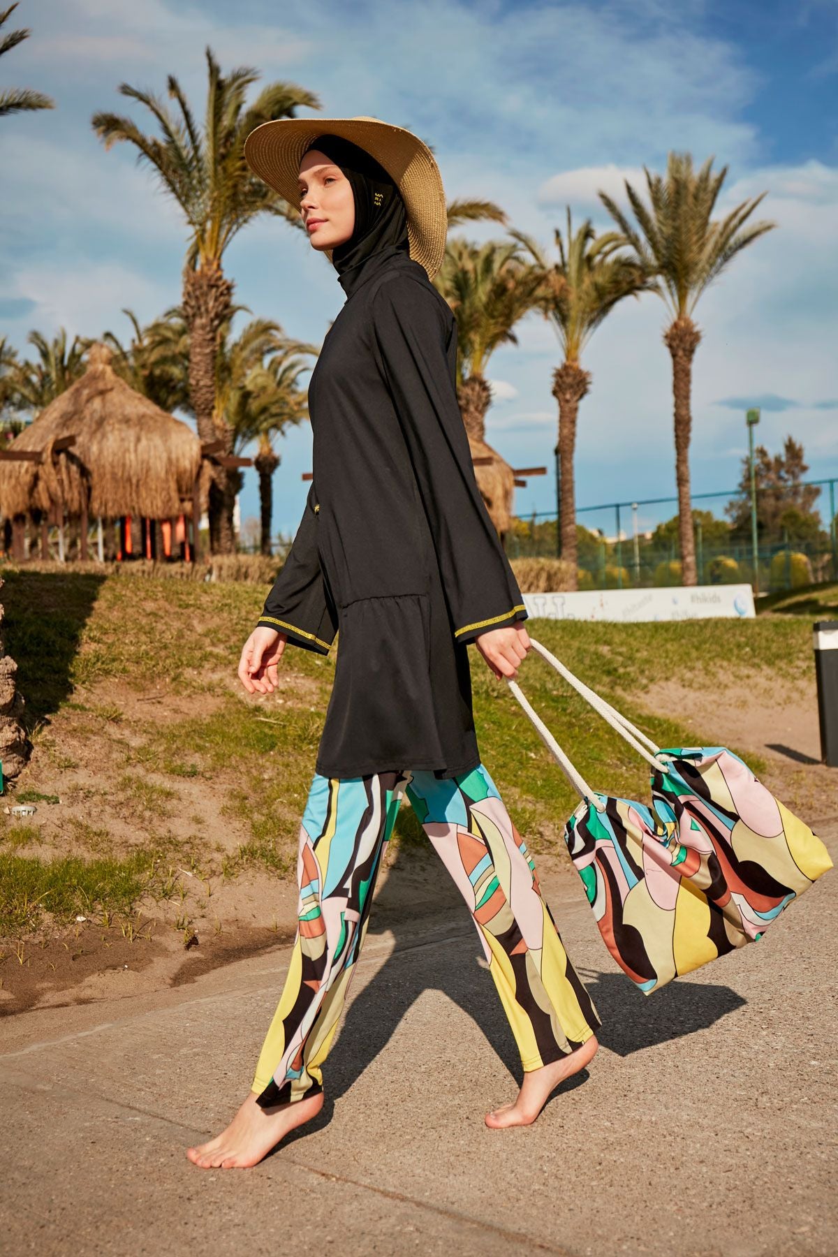 Likralı Siyah Tam Kapalı Tesettür Mayo M2469