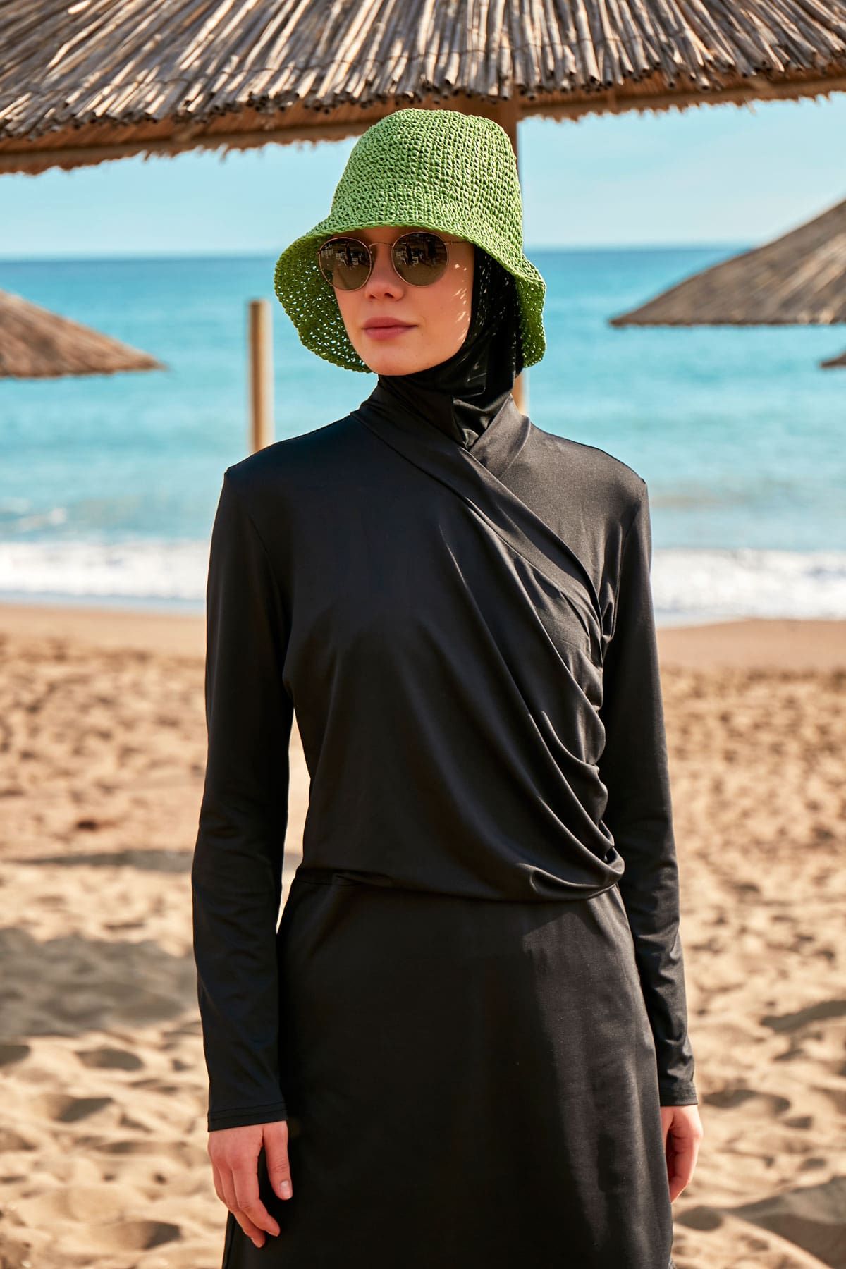 El Örgüsü Yeşil Hasır Şapka 14399 Ürün ikincil görseli