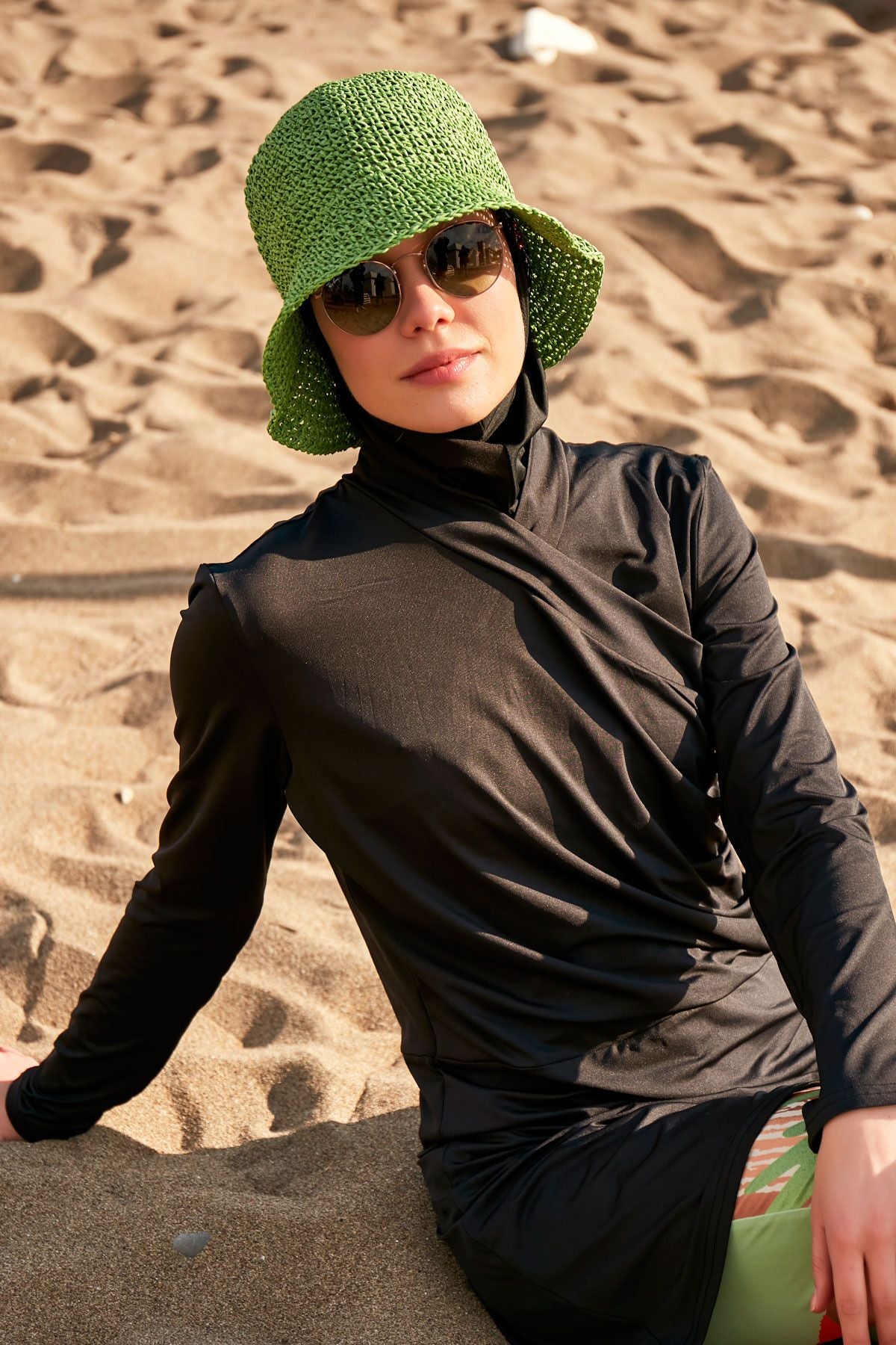 El Örgüsü Yeşil Hasır Şapka 14399 Ürün ana görseli