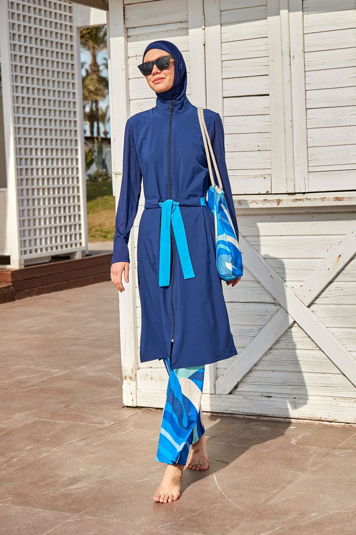 Paraşüt Lacivert Tam Kapalı Tesettür Mayo M2428