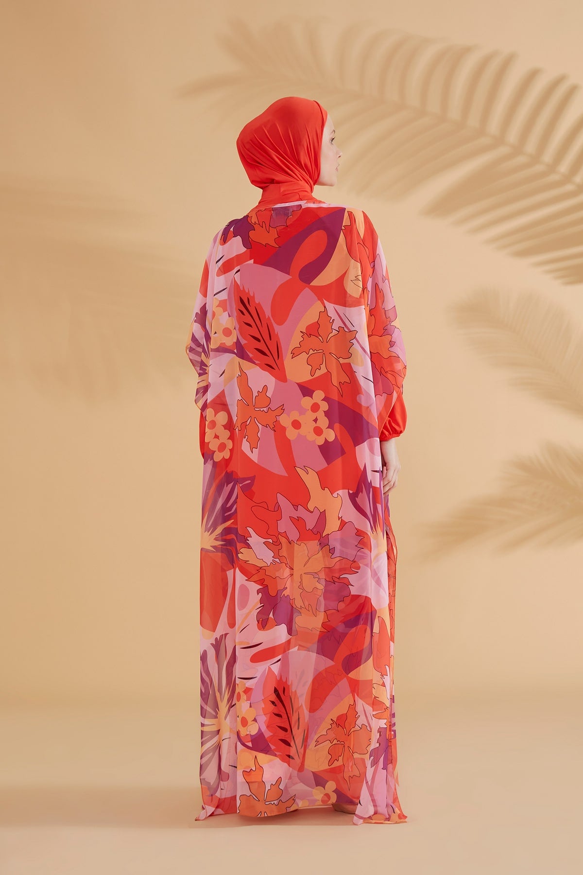Çiçekli Turuncu Plaj Pareo Kaftan – P2336